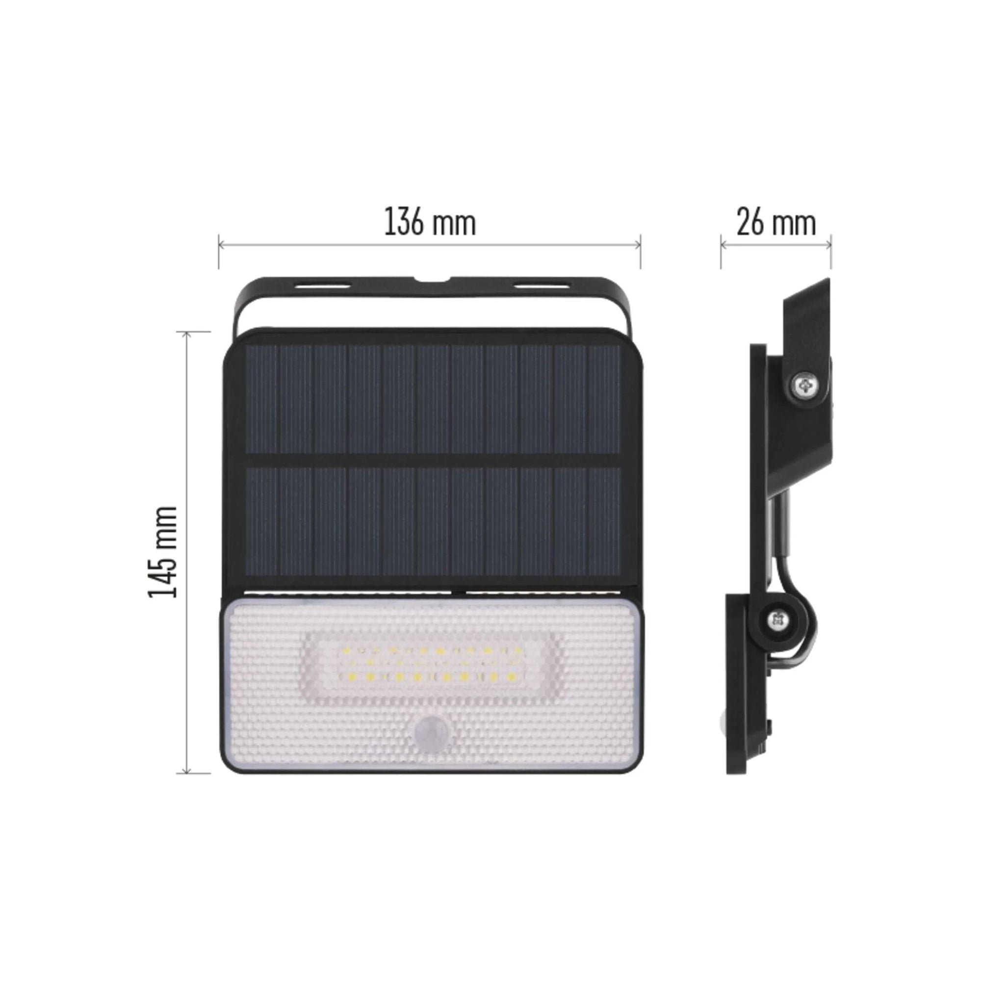 SOLO LED solarni reflektor, senzor pokreta, crni, 4000K, IP54, 145mm