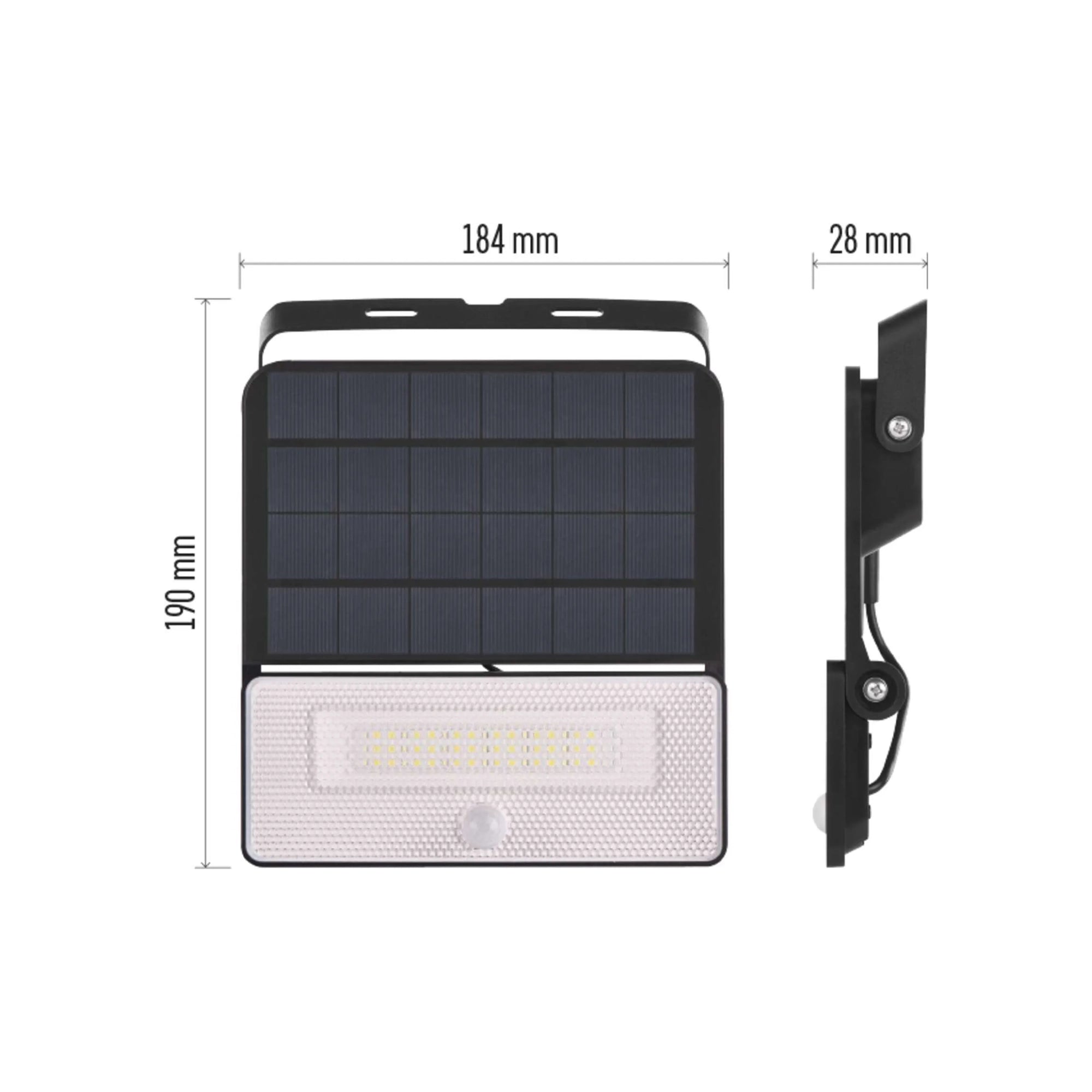 SOLO LED solarni reflektor, senzor pokreta, crni, 4000K, IP54, 190mm
