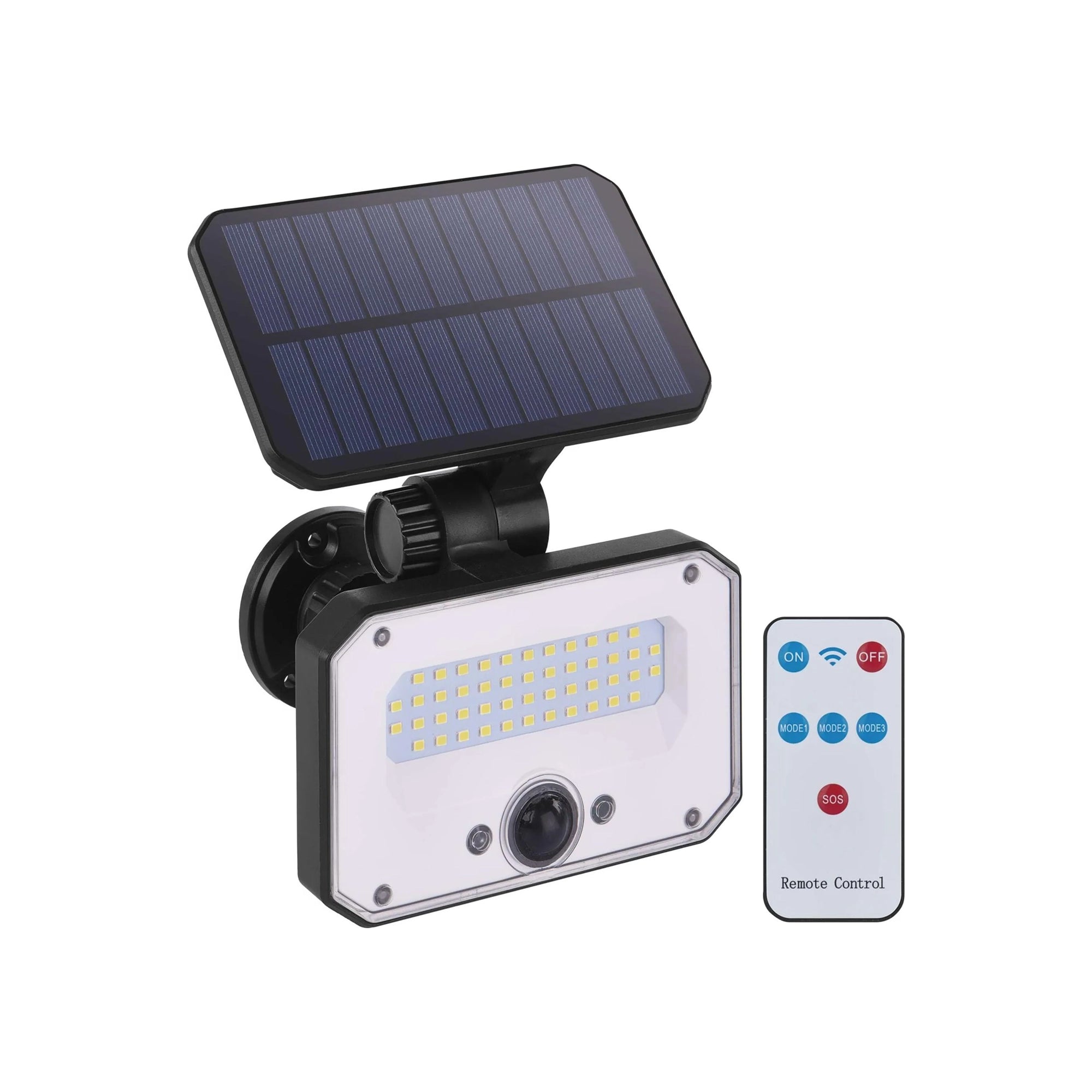 LED solarni reflektor SPILO, s daljinskim, senzor pokreta, crni, 3000K, IP54