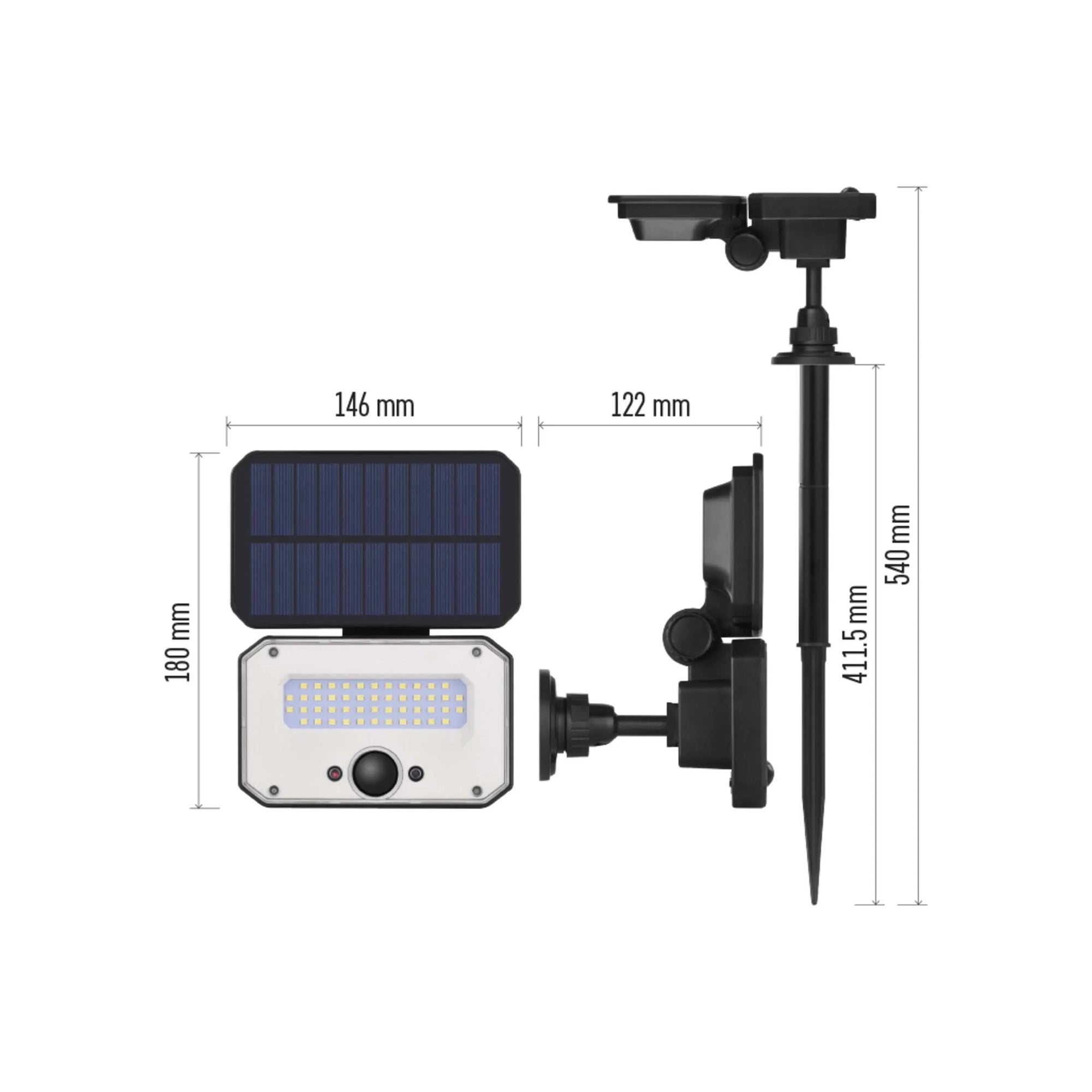 SPILO LED solarni reflektor, s daljinskim, senzor pokreta, crni, 4000K, IP54, 180mm