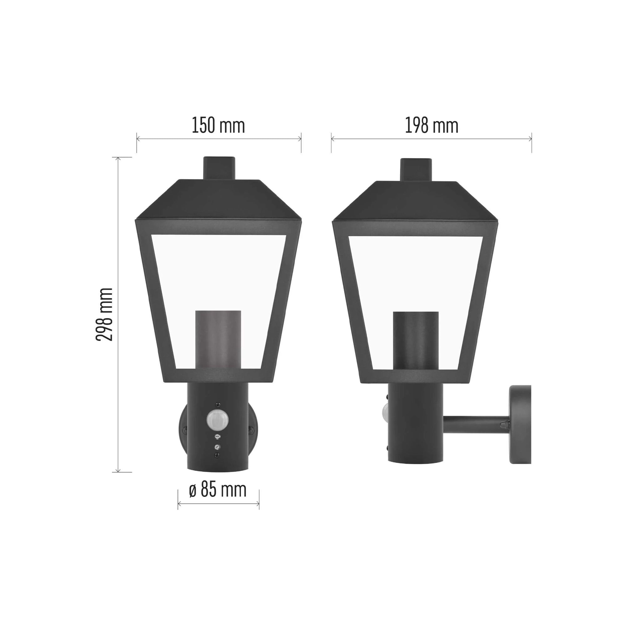 ADENIA zidna svjetiljka, senzor pokreta, crna, 1xE27, IP44, 298mm