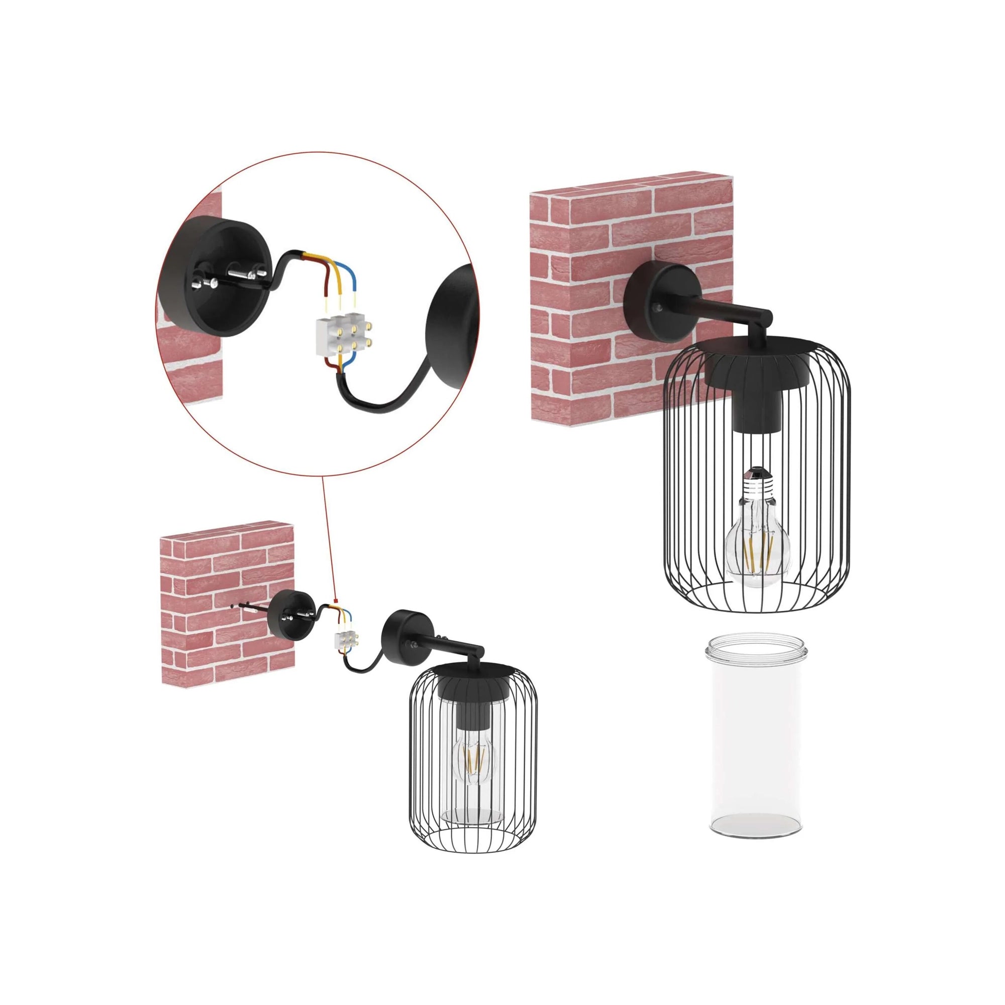 SALVIA wall lamp, black, 1xE27, IP44, 285mm