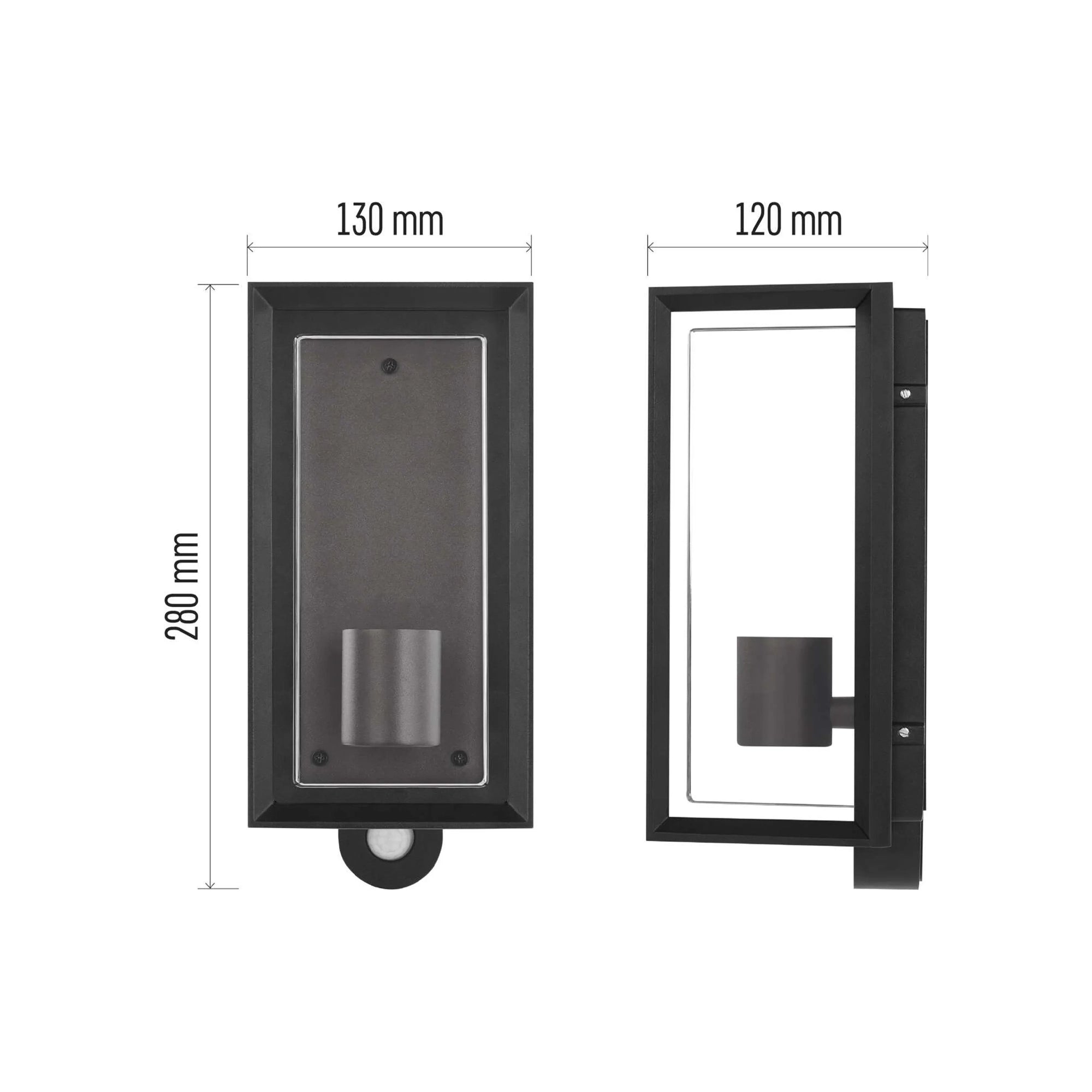 MALVA zidna svjetiljka, senzor pokreta, crna, 1xE27, IP44, 280mm