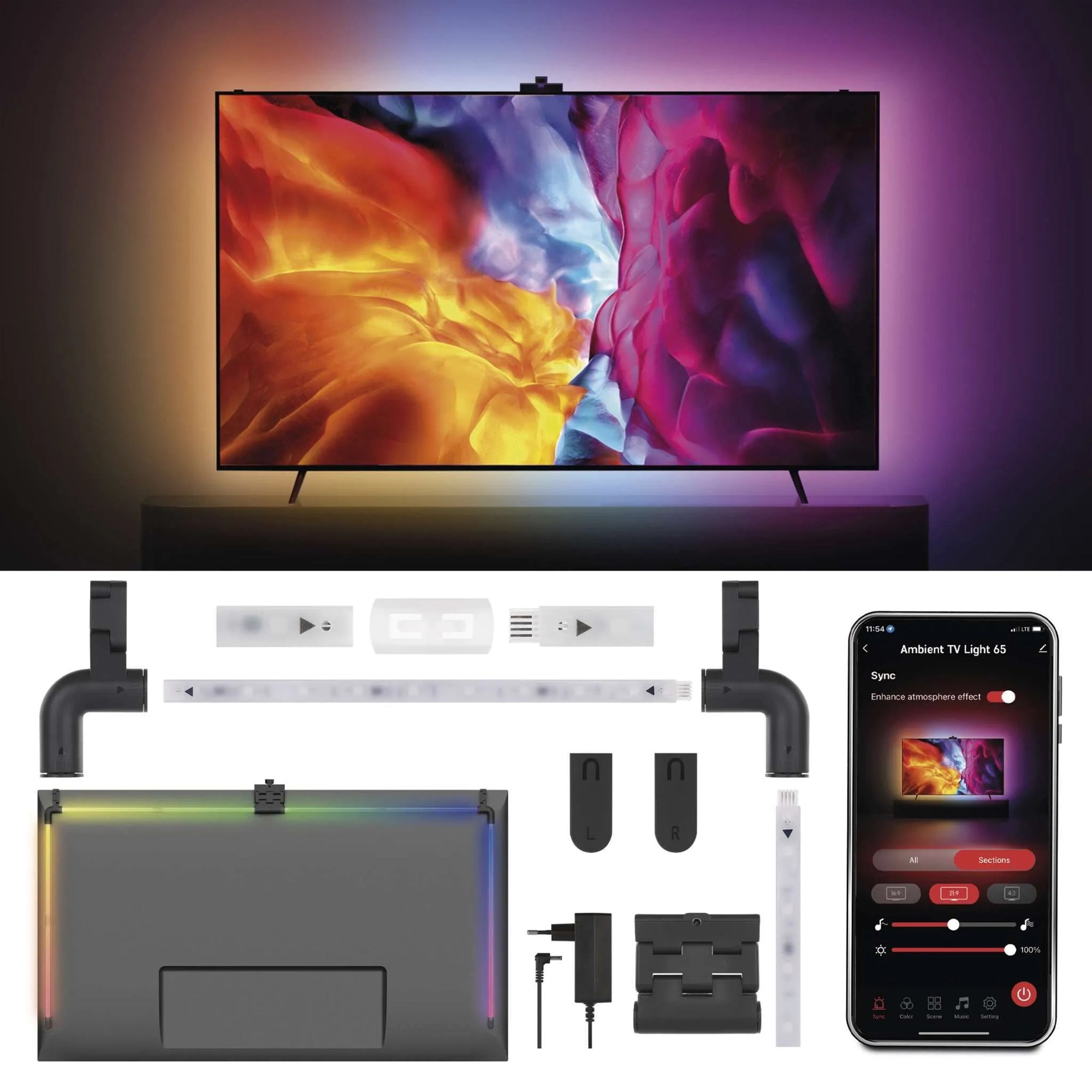 Pozadinsko osvjetljenje za TV, GoSmart, 24W, RGB, 164cm, 65“
