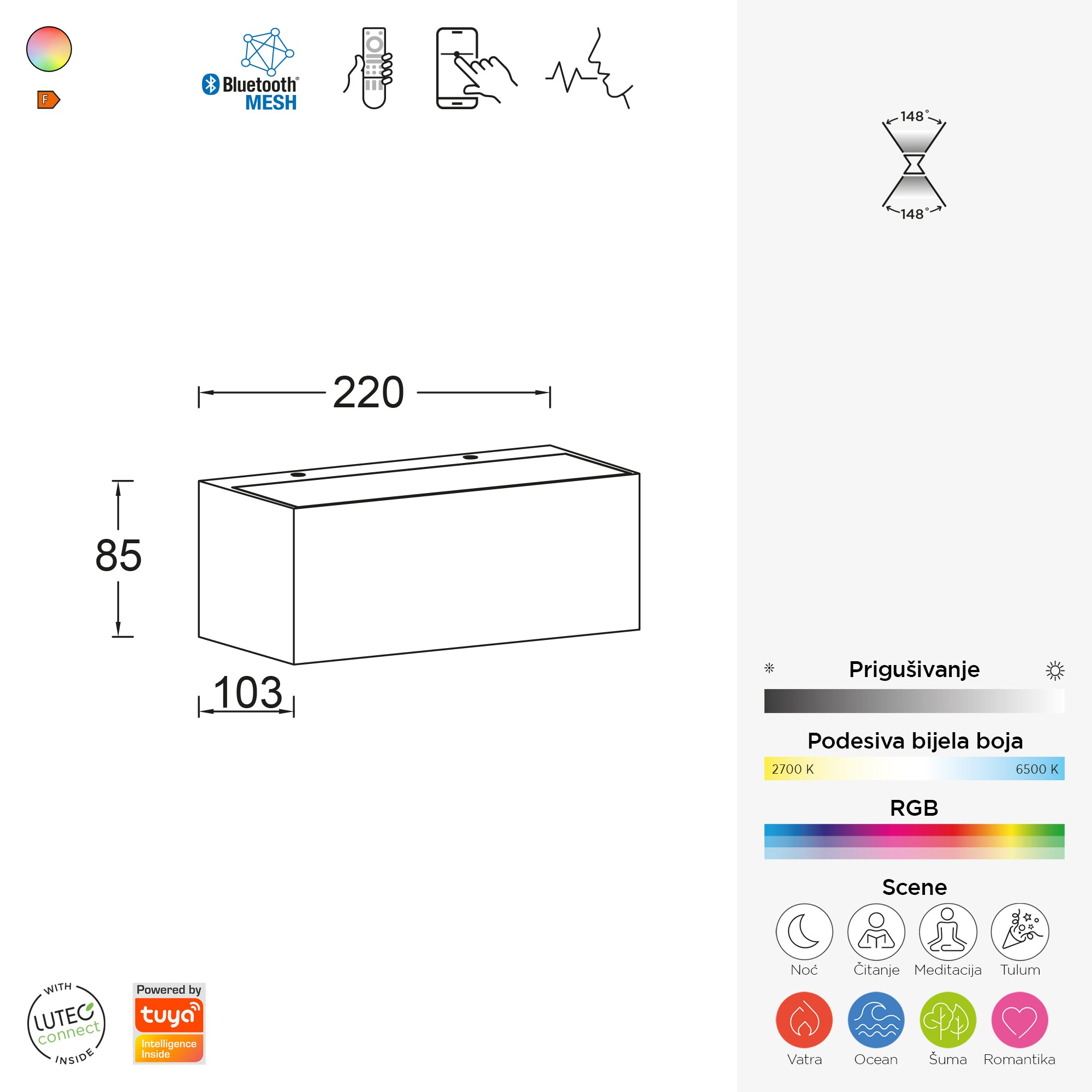 GEMINI LED zidna svjetiljka, pametna, tamno siva, 17W, CCT+RGB, IP54, 85mm