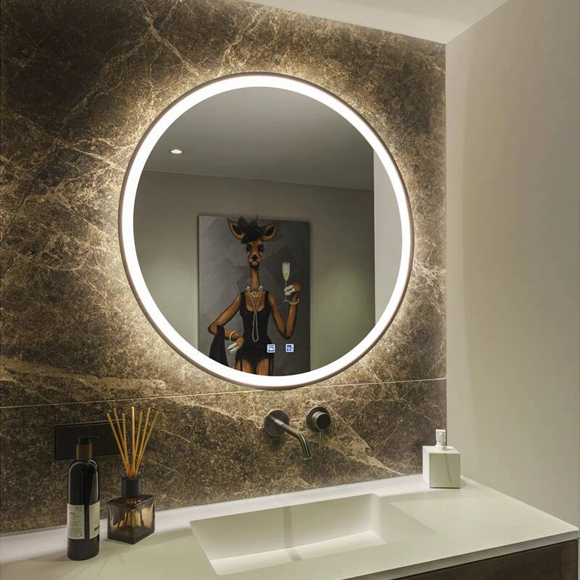 LED ogledalo TRUKKO 80, okruglo, prozirno/crno, 23W, CCT, IP44