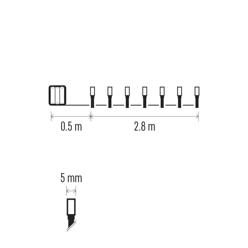 Božićne lampice, LED, hladno bijela, timer, 3xAA, IP44, 2.8m