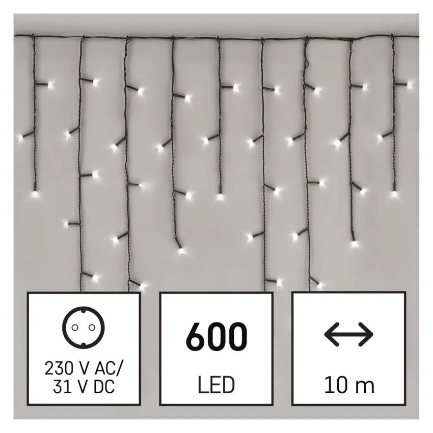 Božićne lampice, LED, ledenice, hladno bijela, 8 načina rada, IP44, 10m