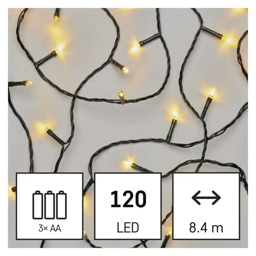 Božićne lampice, LED, toplo bijela, timer, 3xAA, IP44, 8.4m