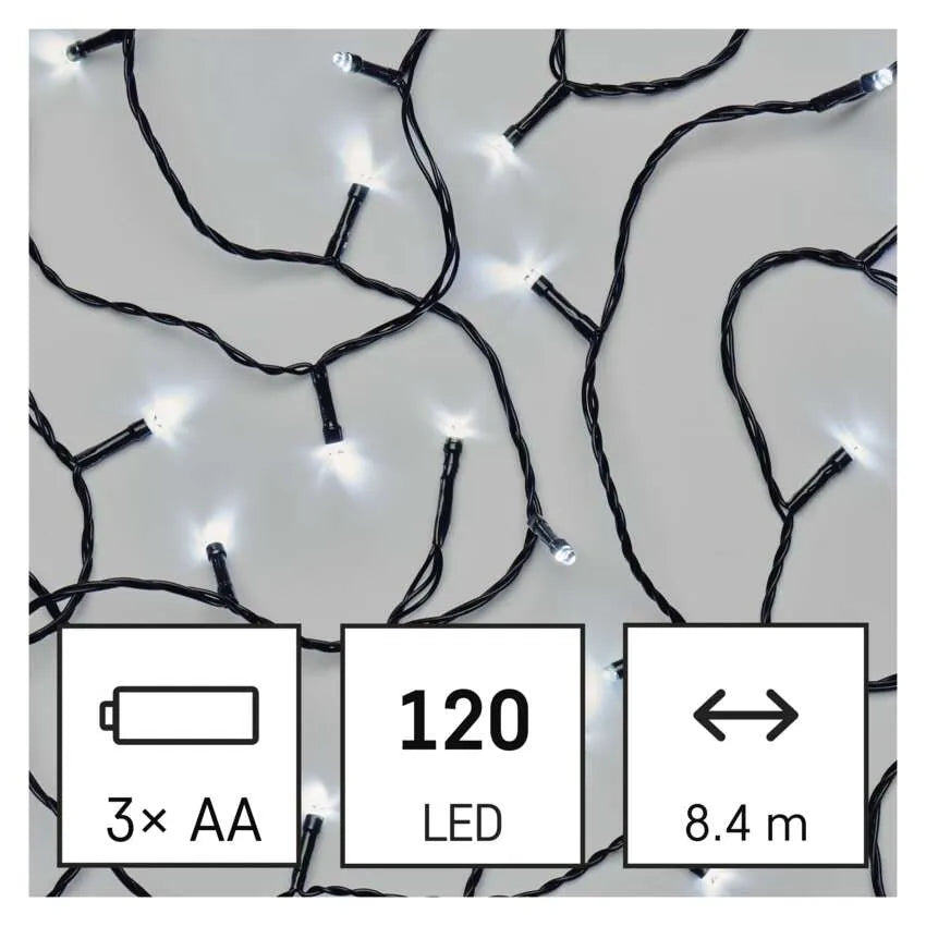Božićne lampice, LED, hladno bijela, timer, 3xAA, IP44, 8.4m