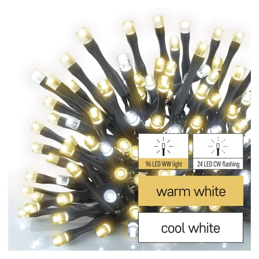 Božićne lampice, LED, toplo/hladno bijela, efekt treperenja, timer, IP44, 12m