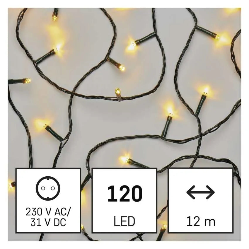Božićne lampice, LED, toplo bijela, 8 načina rada, timer, IP44, 12m