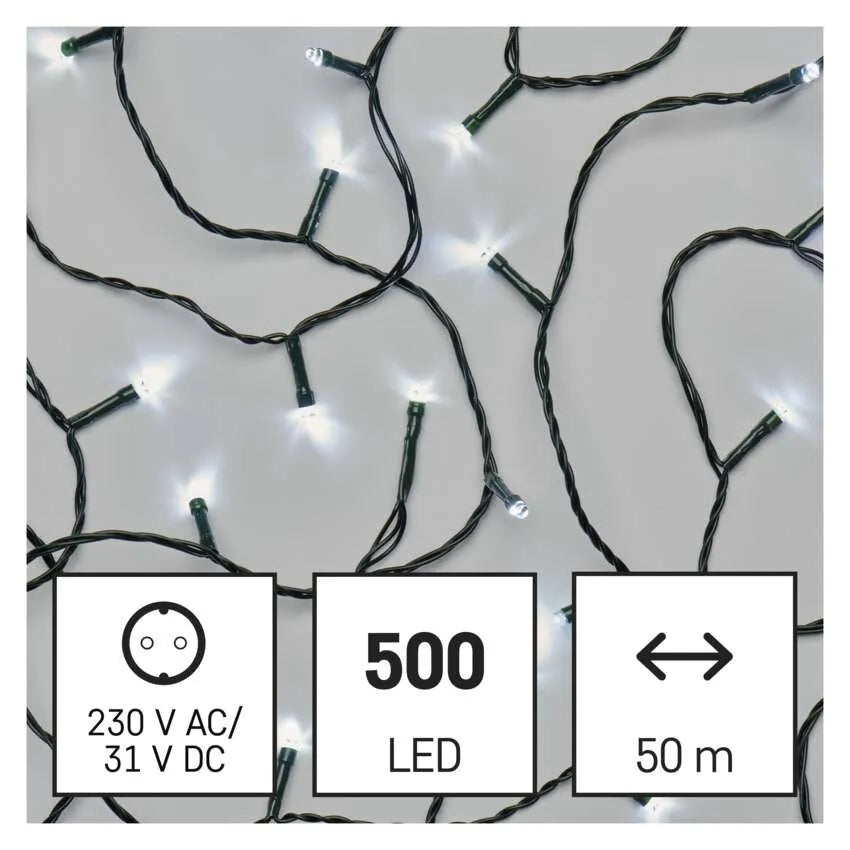 Božićne lampice, LED, hladno bijela, 8 načina rada, timer, IP44, 50m