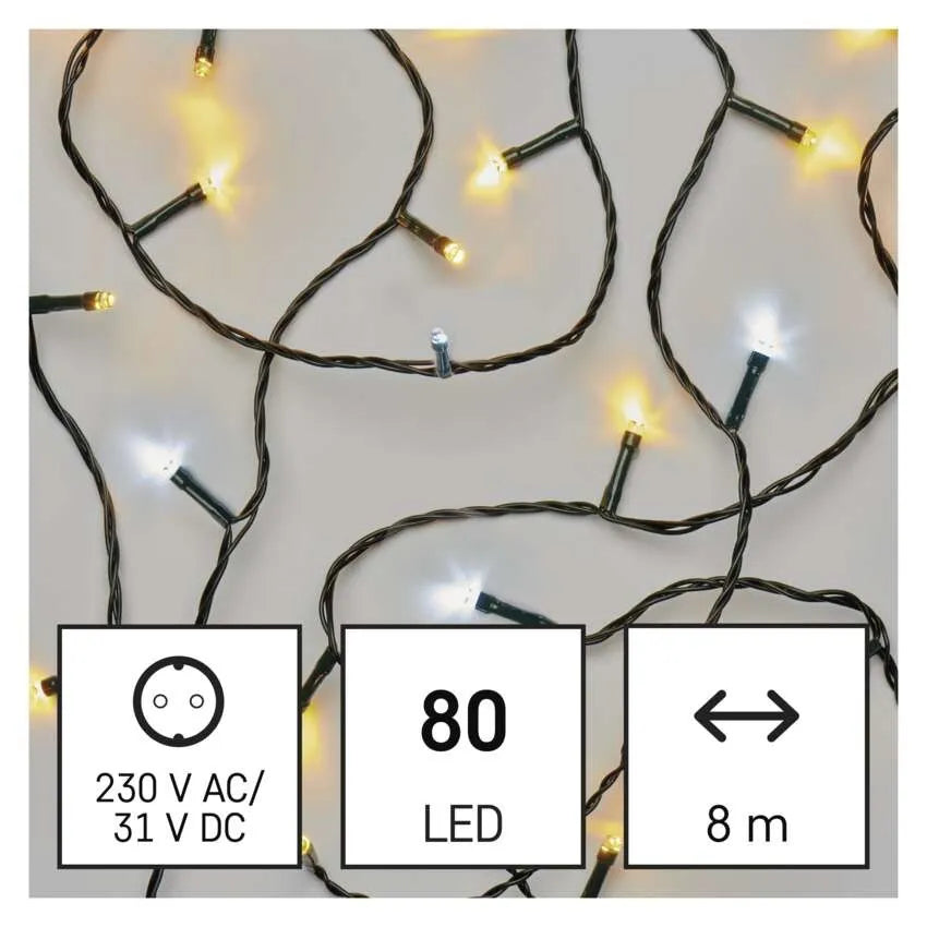 Božićne lampice, LED, toplo/hladno bijela, timer, IP44, 8m