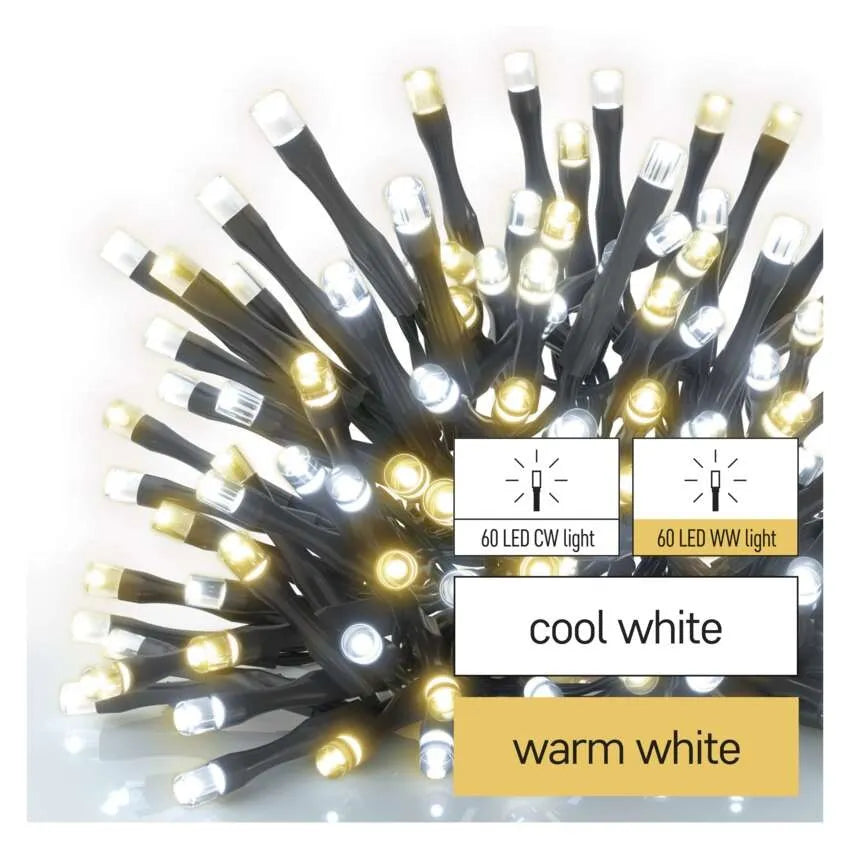 Božićne lampice, LED, toplo/hladno bijela, timer, IP44, 12m