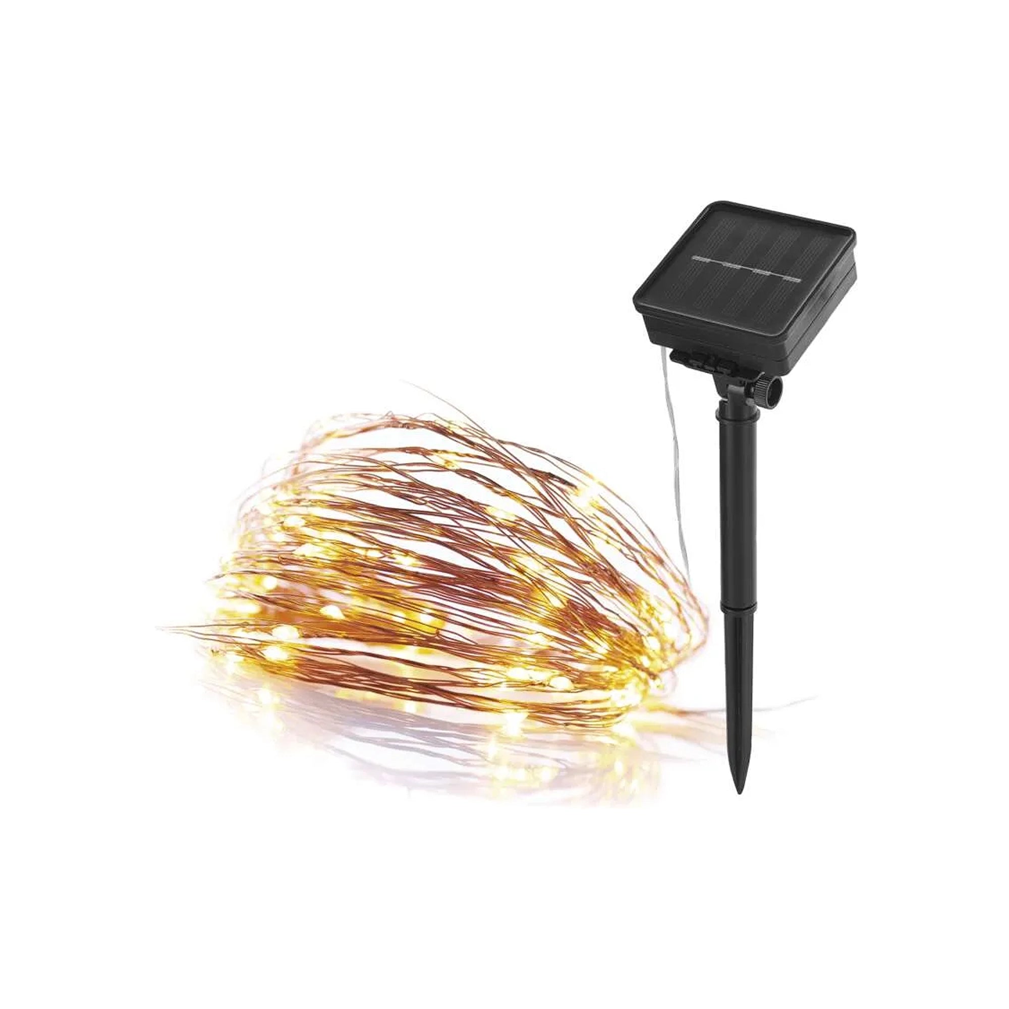 LED nano lanac, solarni, bakreni kabel, toplo bijela, IP44, 12m