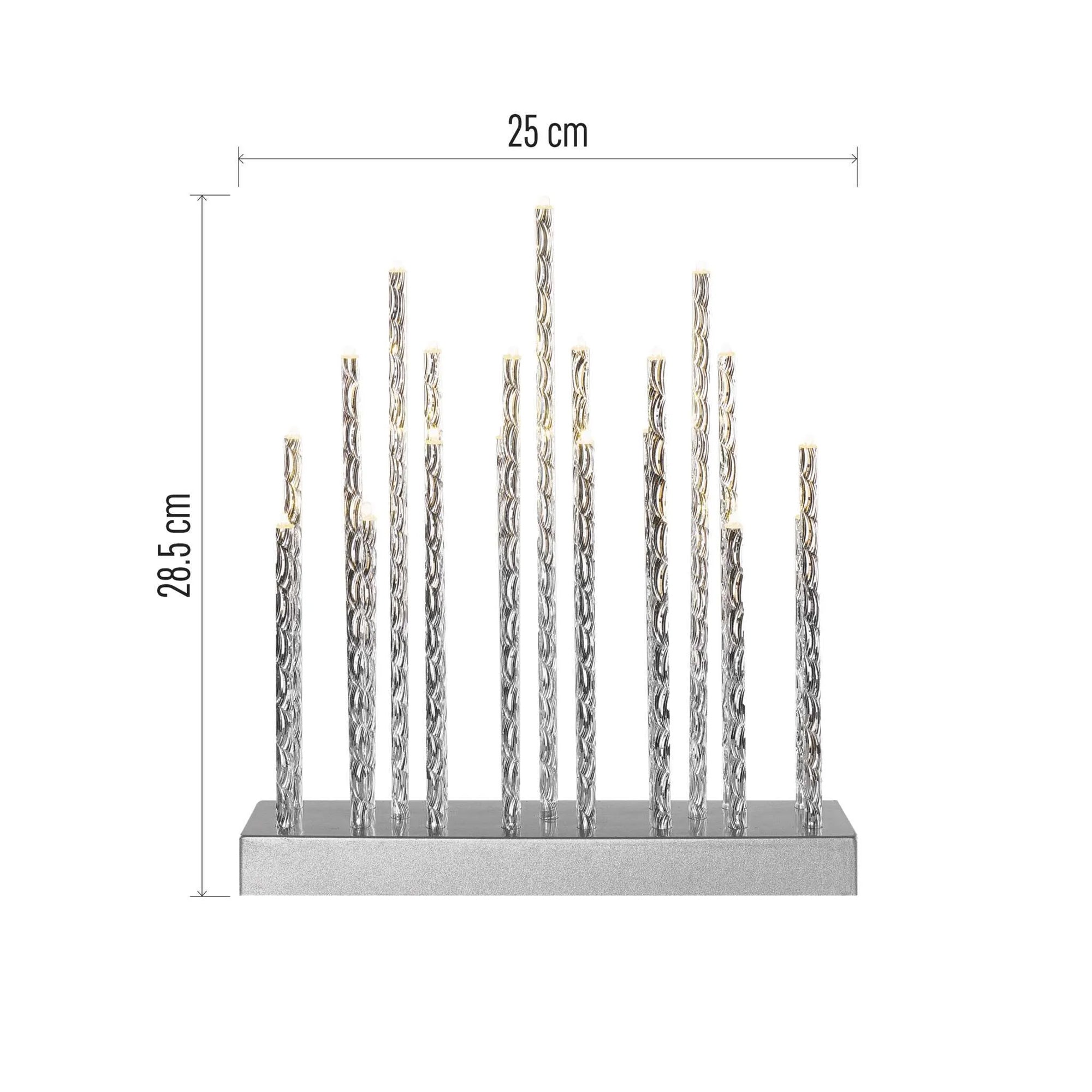 LED božićni svijećnjak, unutarnji, srebrni, toplo bijela, timer, 3xAA