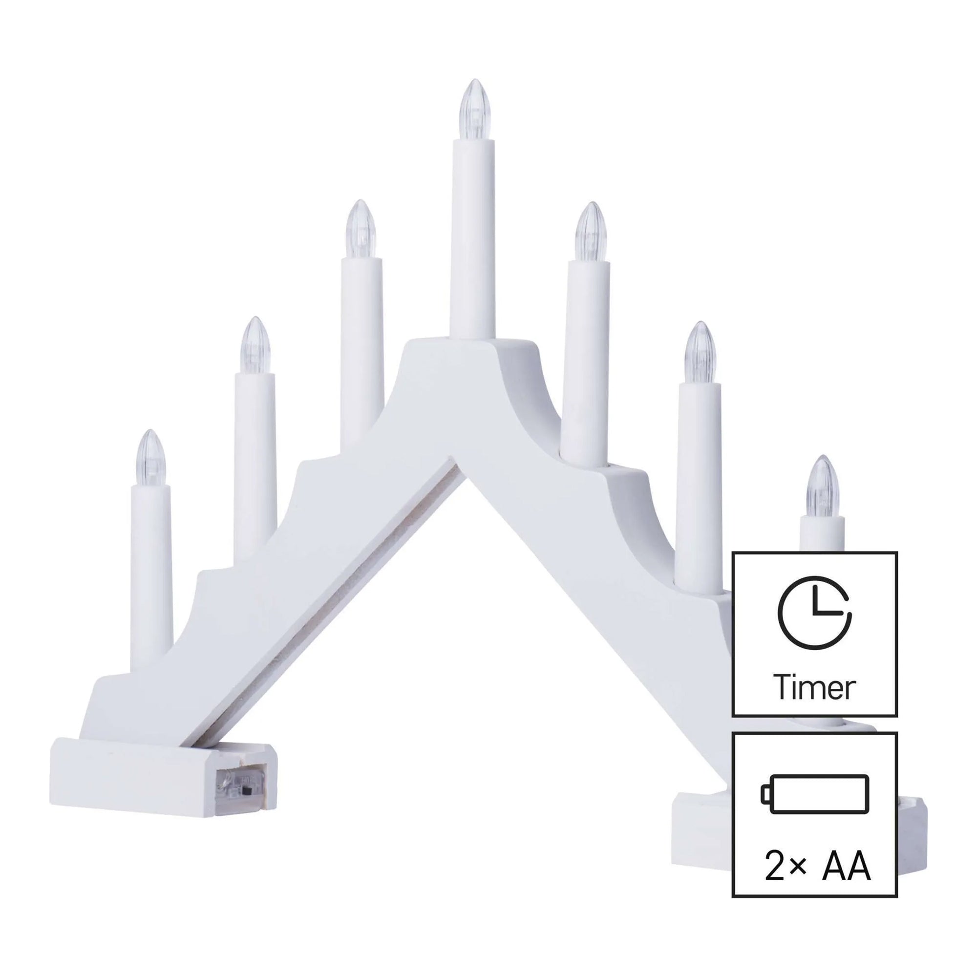 LED božićni svijećnjak, unutarnji, drveni, bijeli, toplo bijela, timer, 2xAA