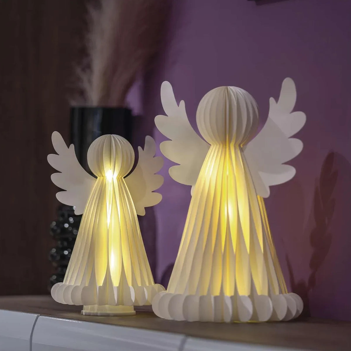 Anđeli od papira, s postoljem, 2 kom, LED, toplo bijela, 6xAA, IP20