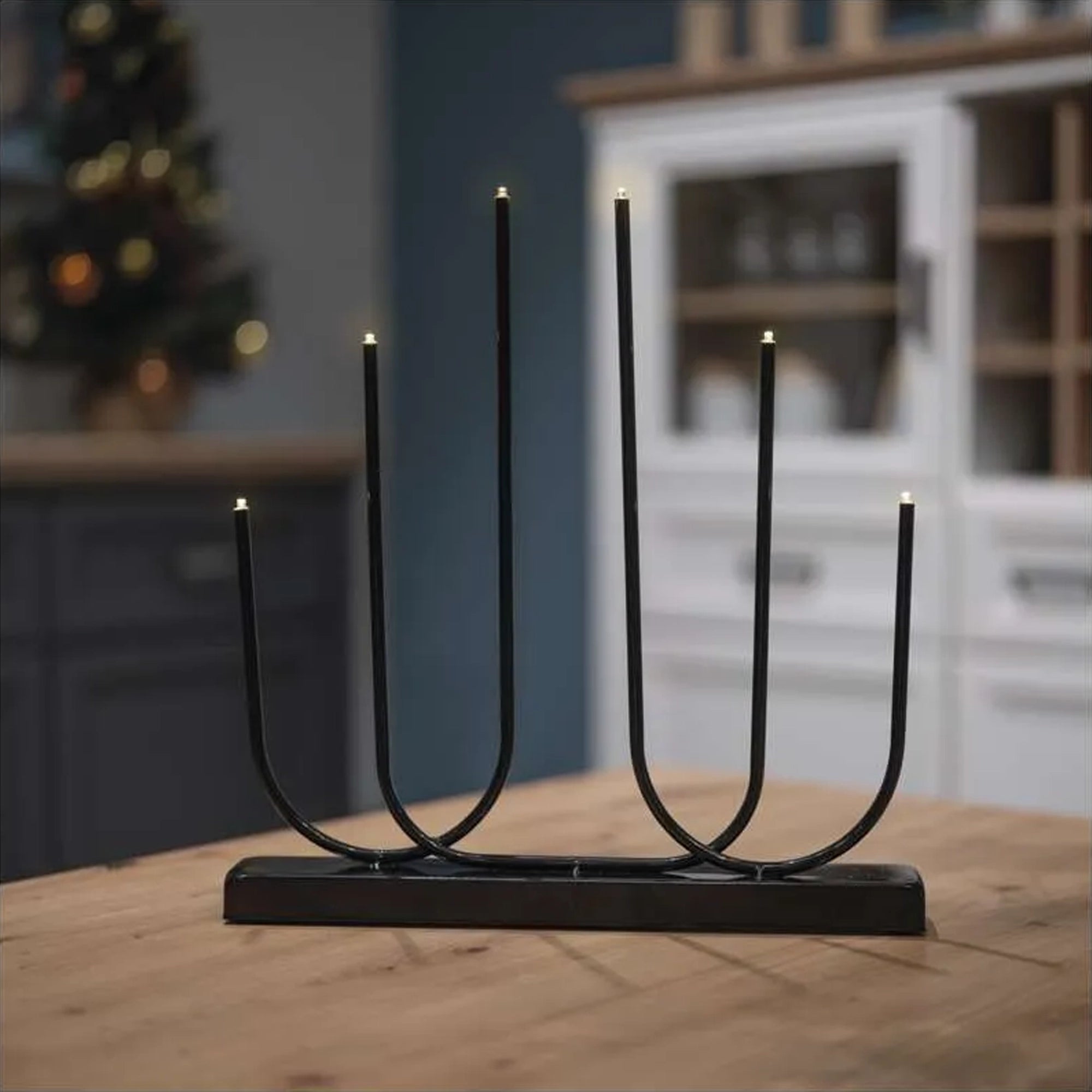 Božićni svijećnjak, metalni, crni, LED, toplo bijela, 2xAA, IP20, 40cm