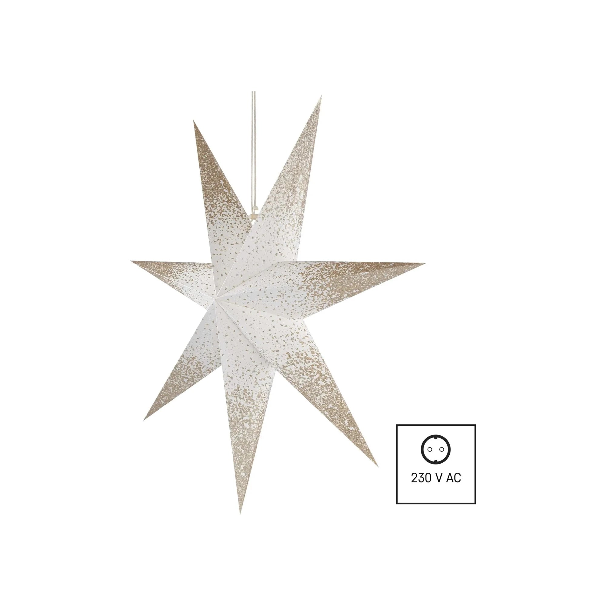 Božićna zvijezda od papira, zlatne šljokice, viseća, 1xE14, IP20, 60cm