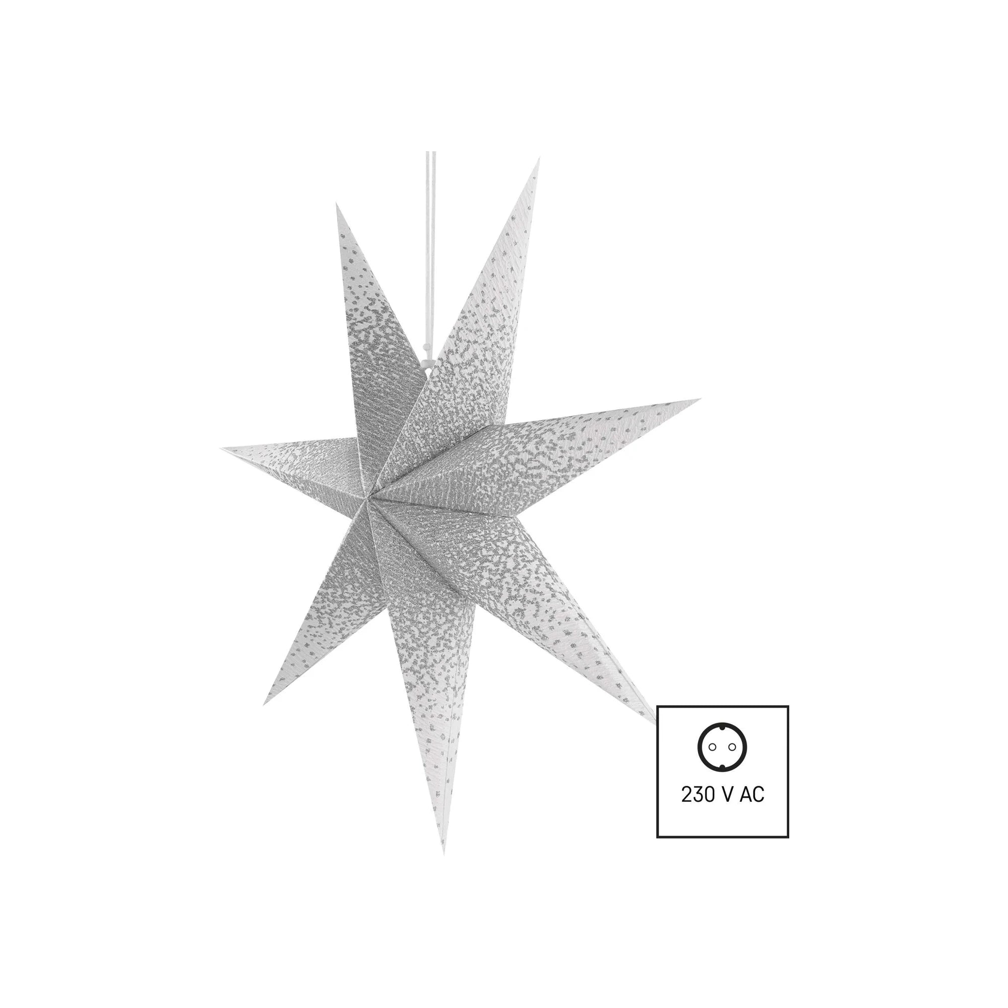 Božićna zvijezda od papira, srebrne šljokice, viseća, 1xE14, IP20, 60cm