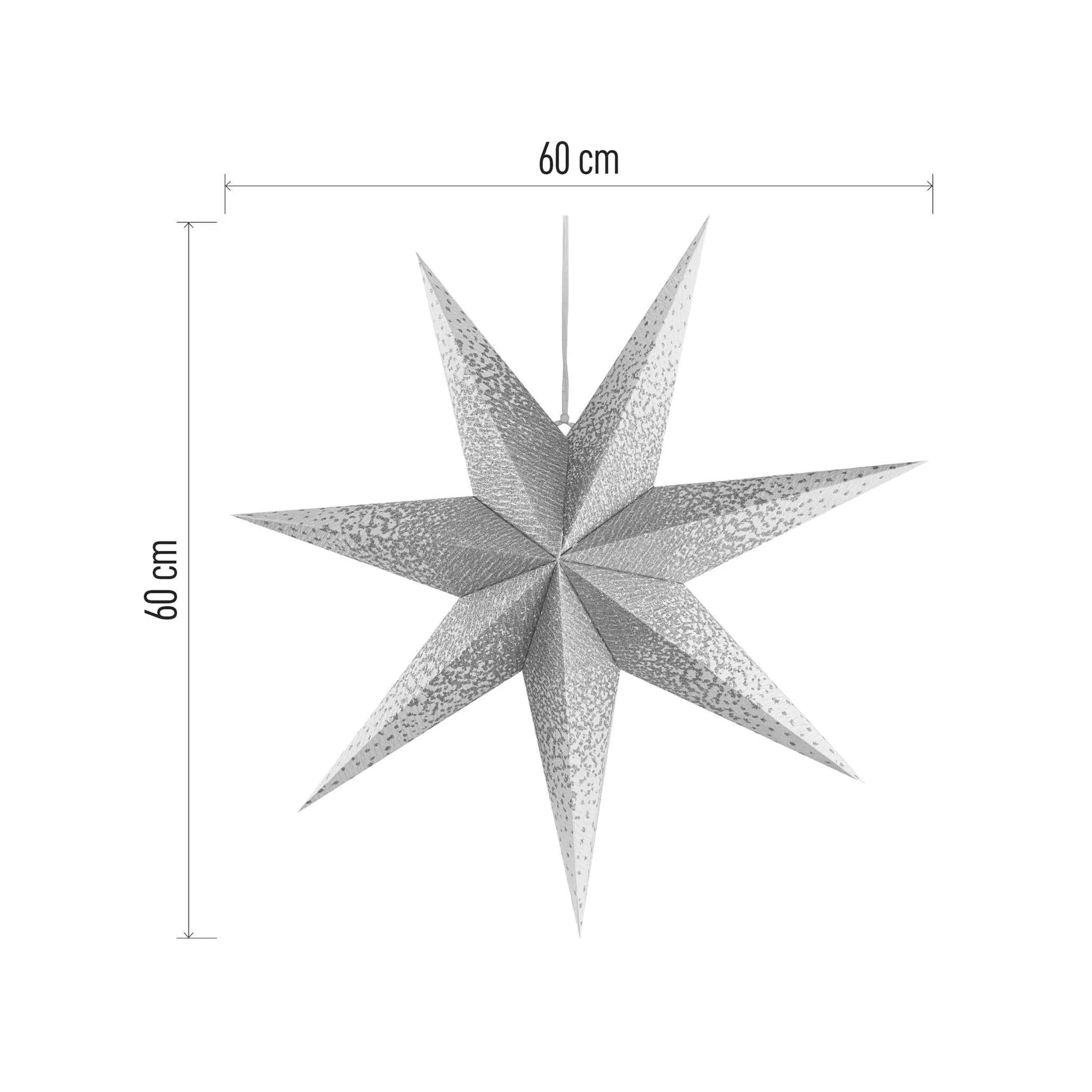 Božićna zvijezda od papira, 1xE14, unutarnja, srebrni sjaj, viseća, 60cm