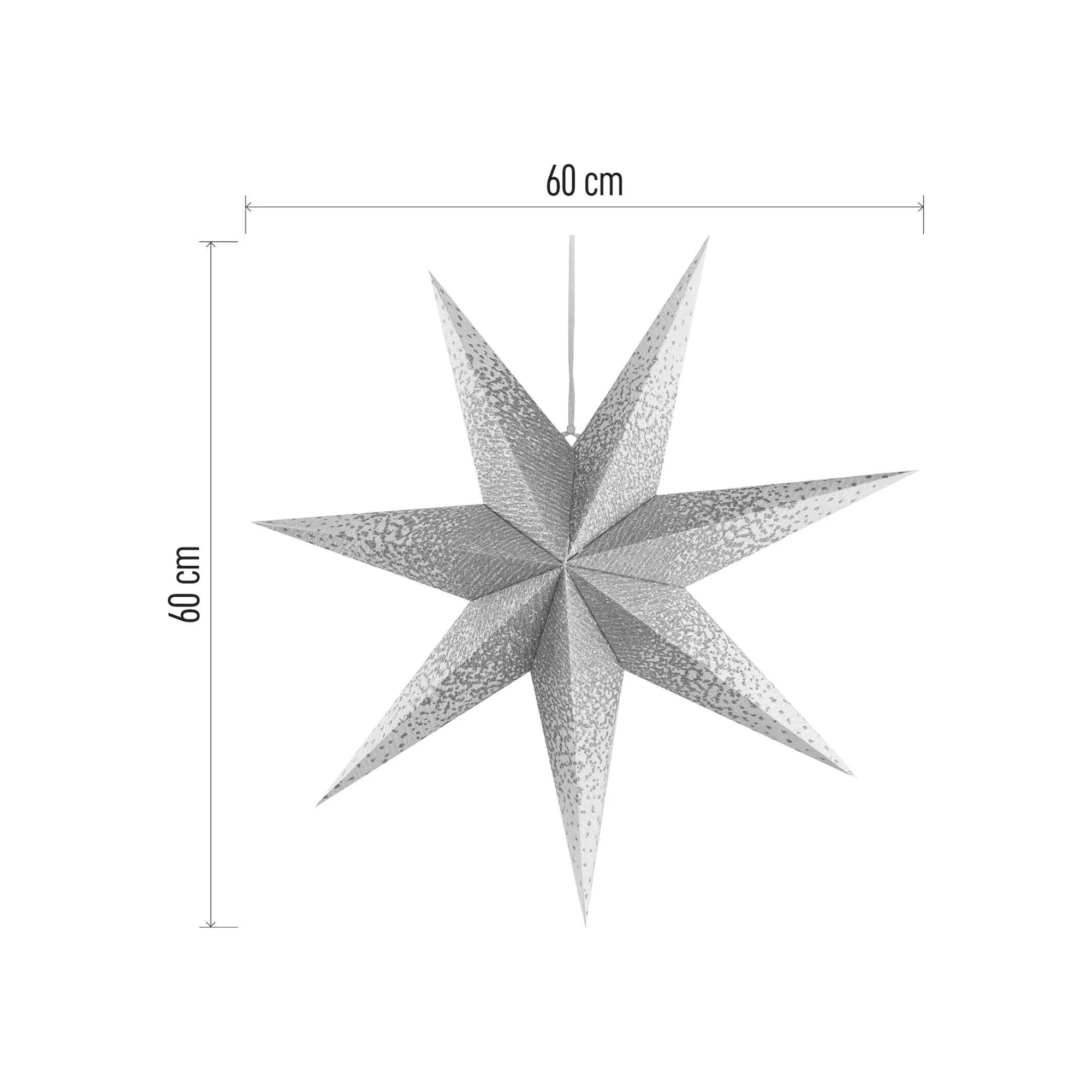 Božićna zvijezda od papira, srebrne šljokice, viseća, 1xE14, IP20, 60cm