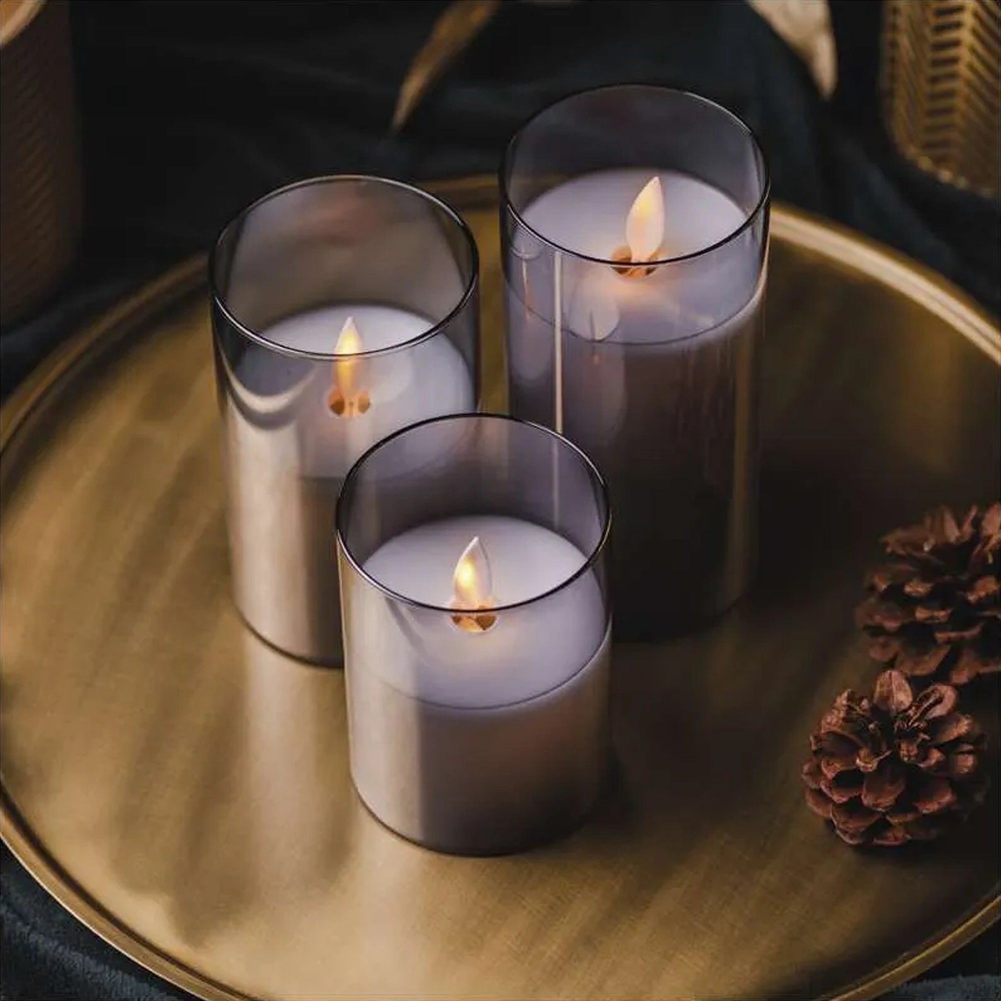 Voštane svijeće u staklu, 3 komada, LED, toplo bijela, 6xAA, IP20, 10-15cm