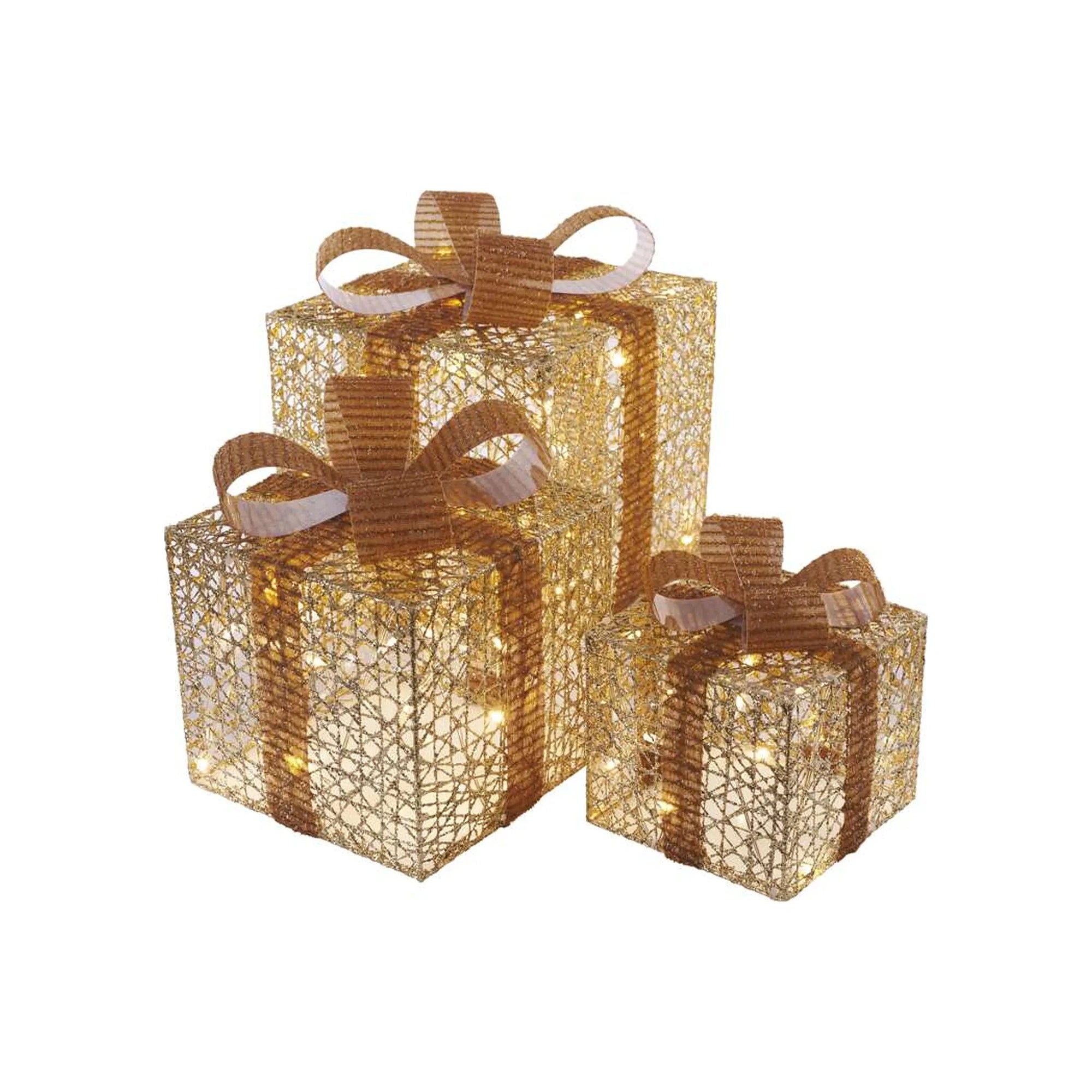 Božićni pokloni, 3 veličine, zlatni, LED, toplo bijela, IP20