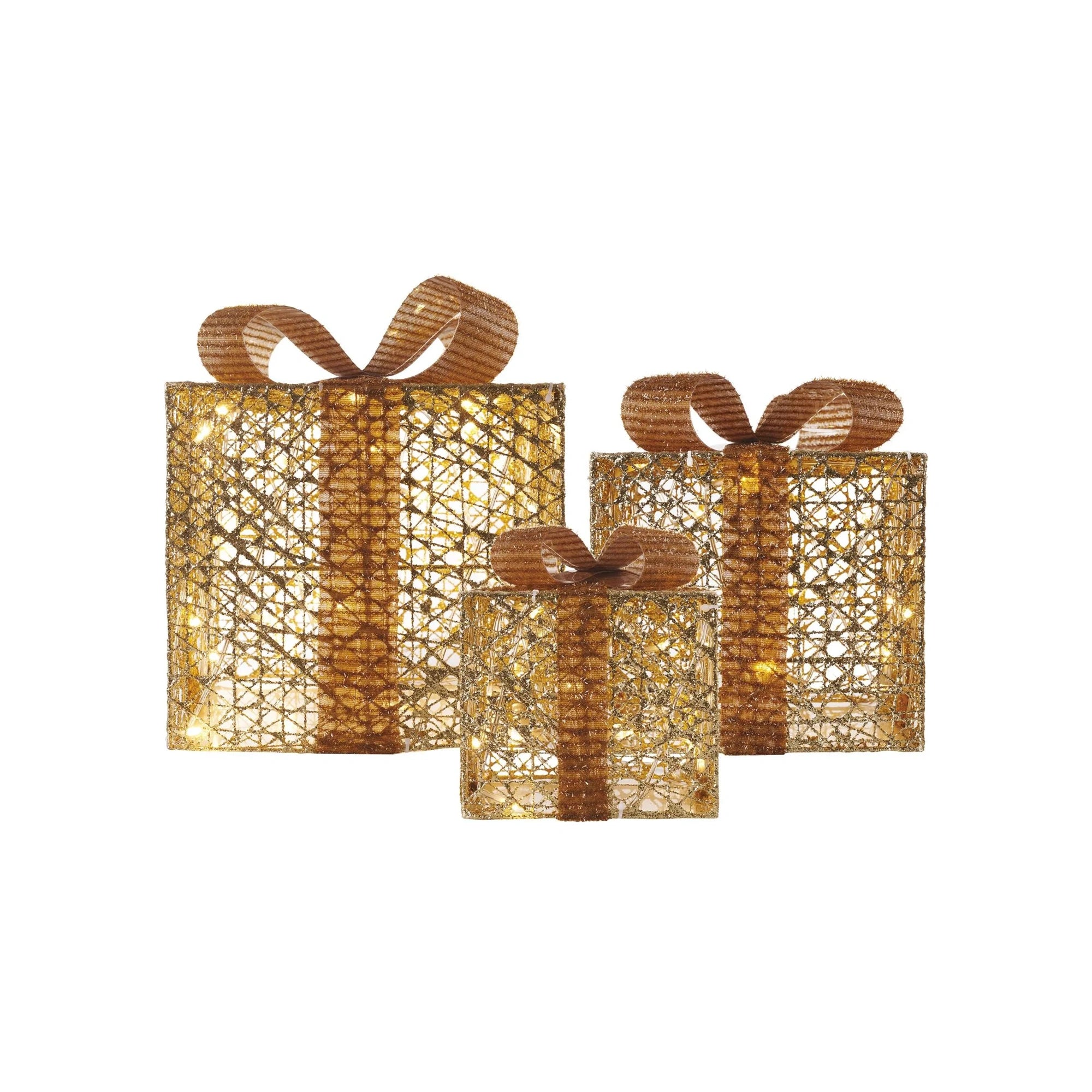 Božićni pokloni, 3 veličine, zlatni, LED, toplo bijela, IP20