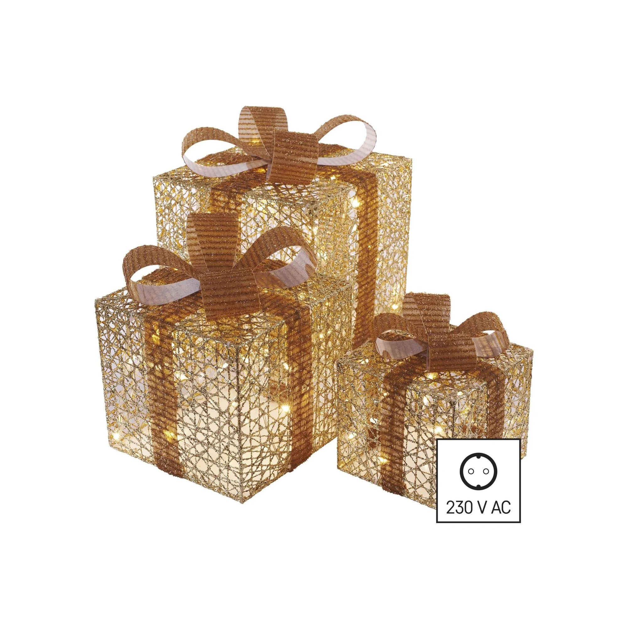 Božićni pokloni, 3 veličine, zlatni, LED, toplo bijela, IP20