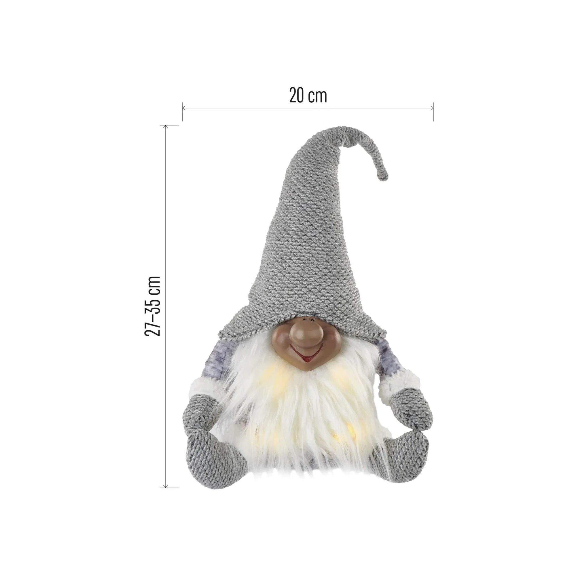 LED Christmas gnome, indoor, warm white, 3xAA, 35cm