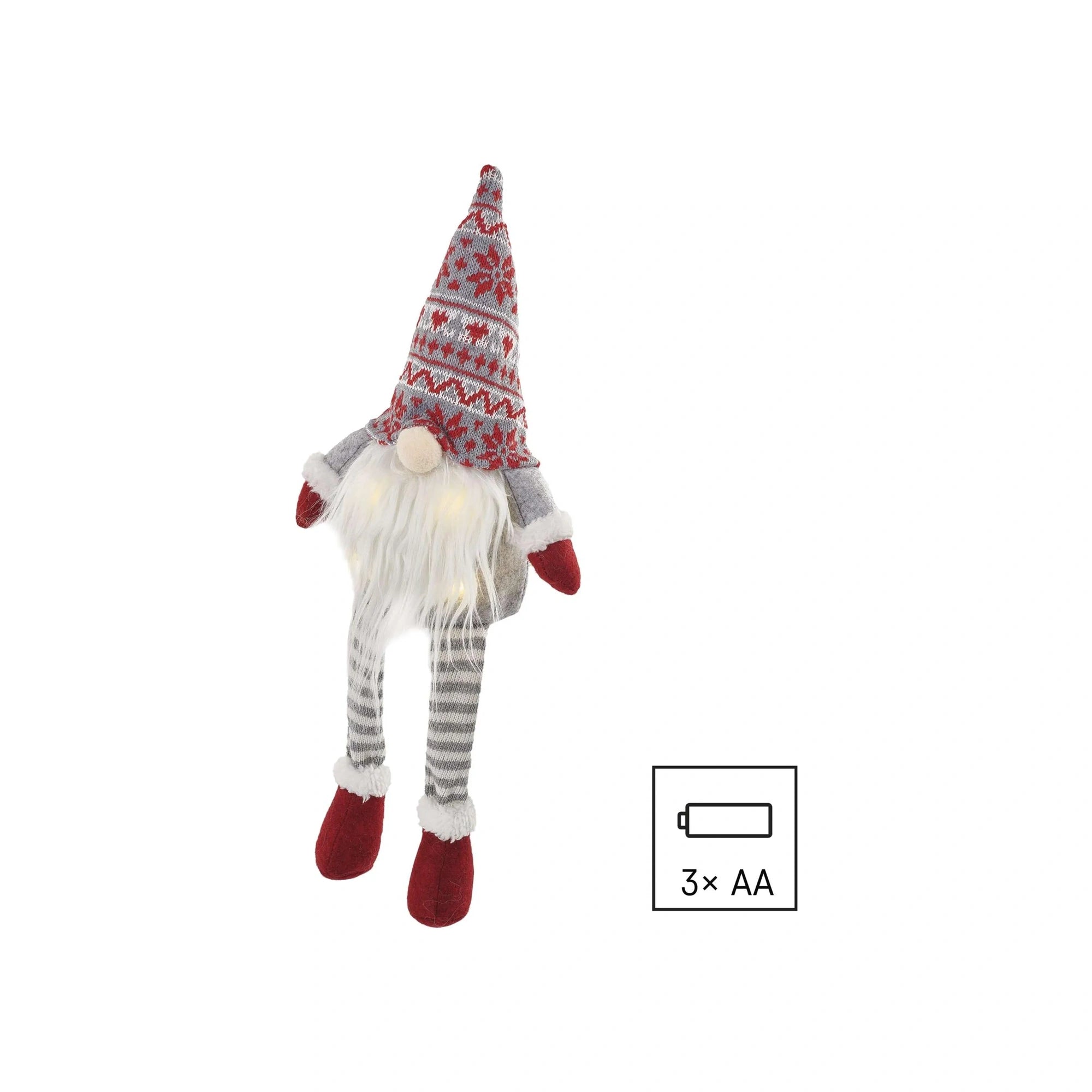 LED Christmas gnome, indoor, warm white, 3xAA, 27cm
