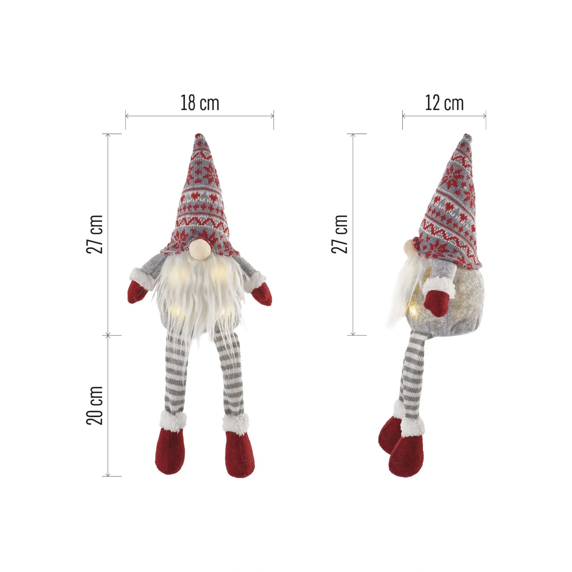 LED Christmas gnome, indoor, warm white, 3xAA, 27cm