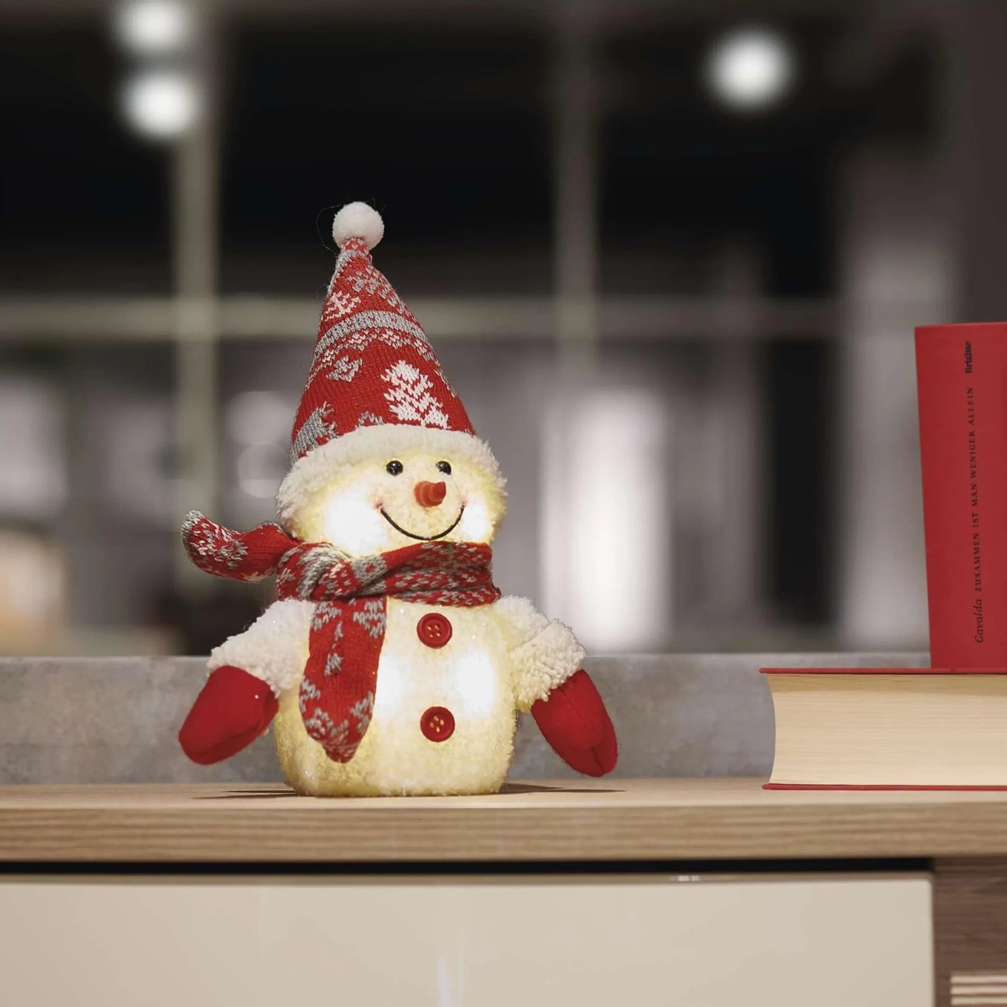 LED Christmas snowman, indoor, warm white, 3xAAA, 25cm