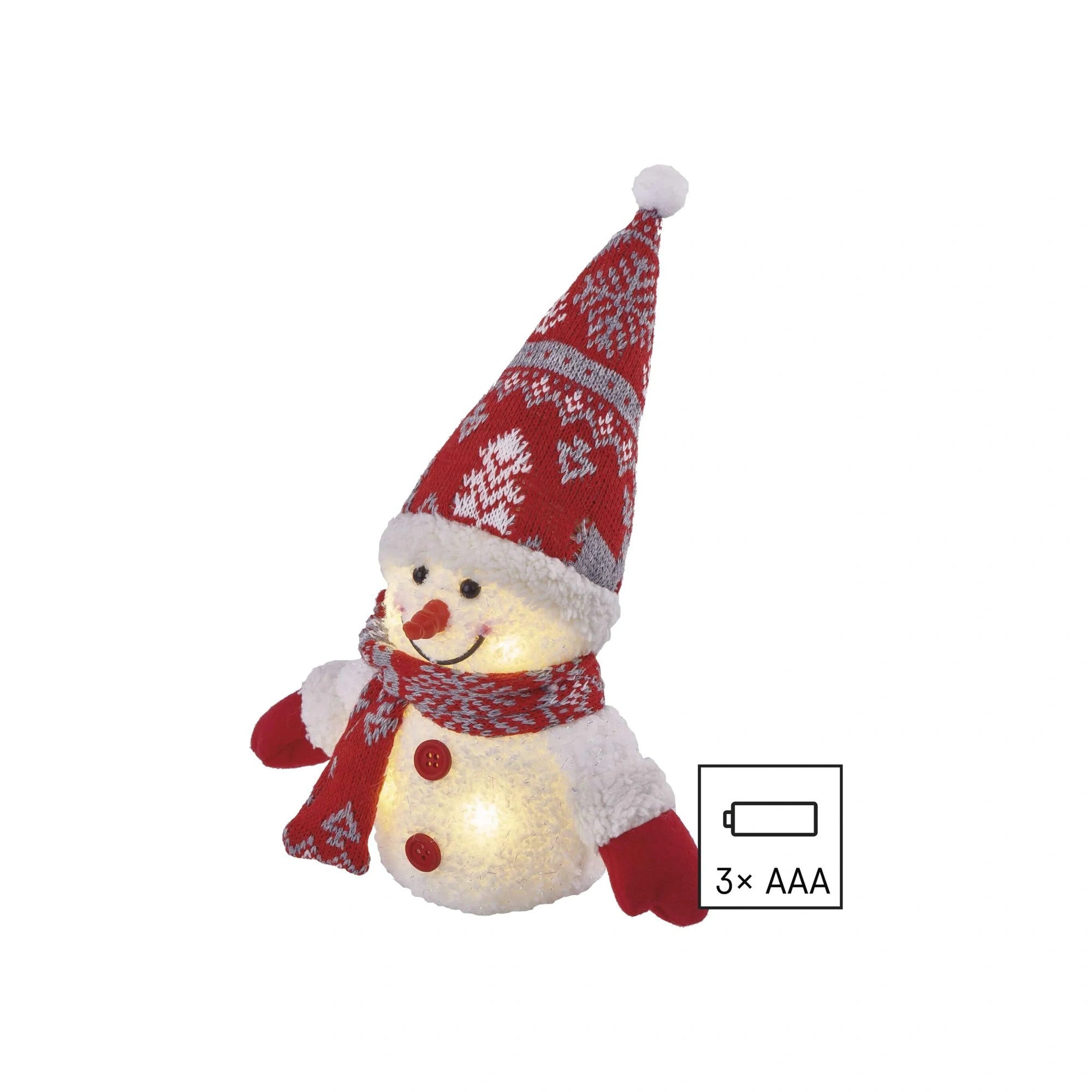 LED Christmas snowman, indoor, warm white, 3xAAA, 25cm
