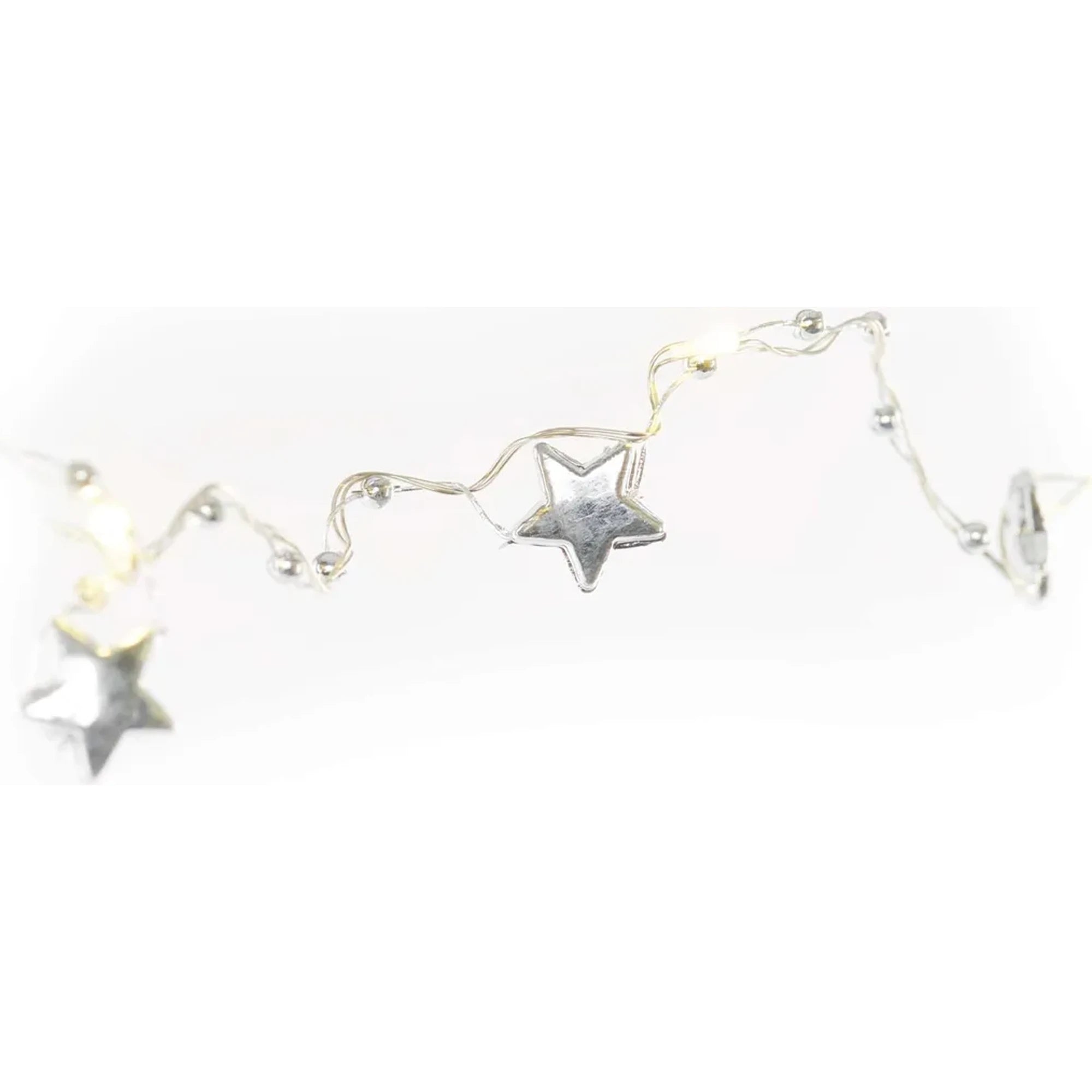 Božićna girlanda, zvijezde, srebrne, LED, toplo bijela, 2xAA, IP20, 1.9m
