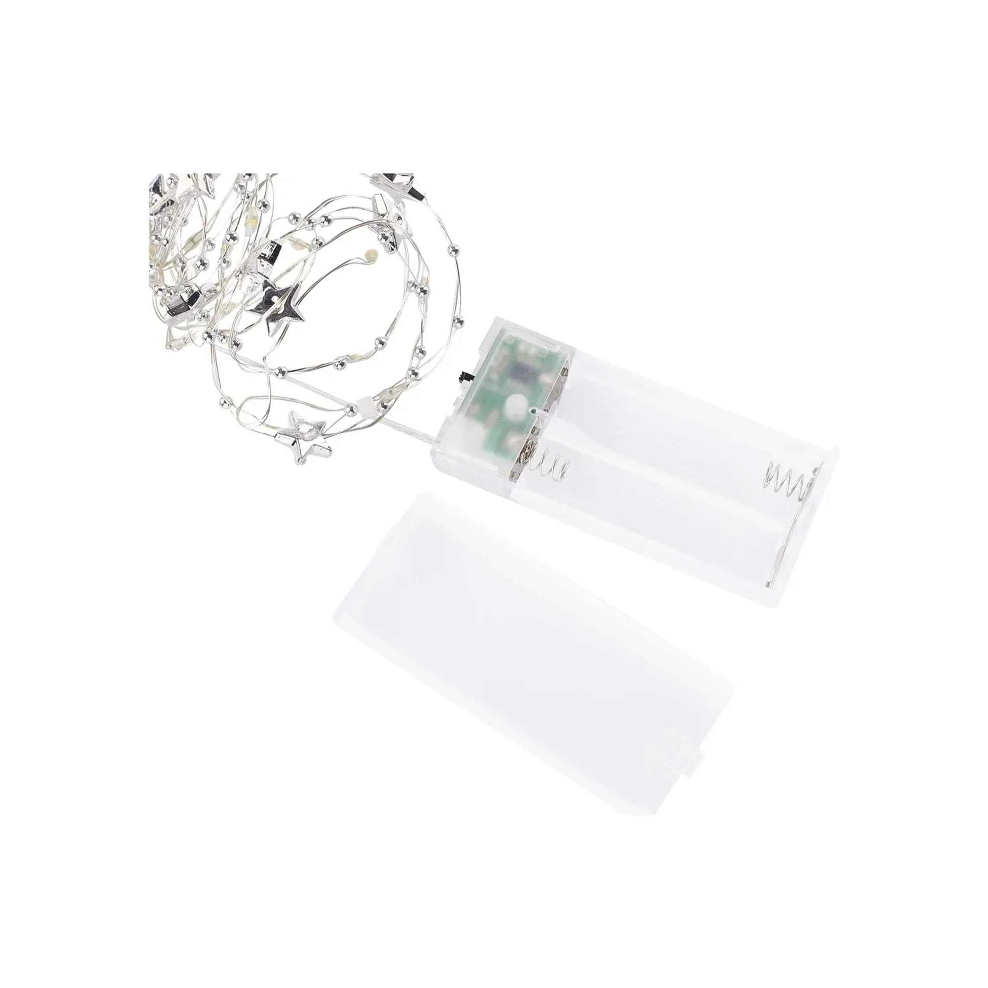 Božićna girlanda, zvijezde, srebrne, LED, toplo bijela, 2xAA, IP20, 1.9m