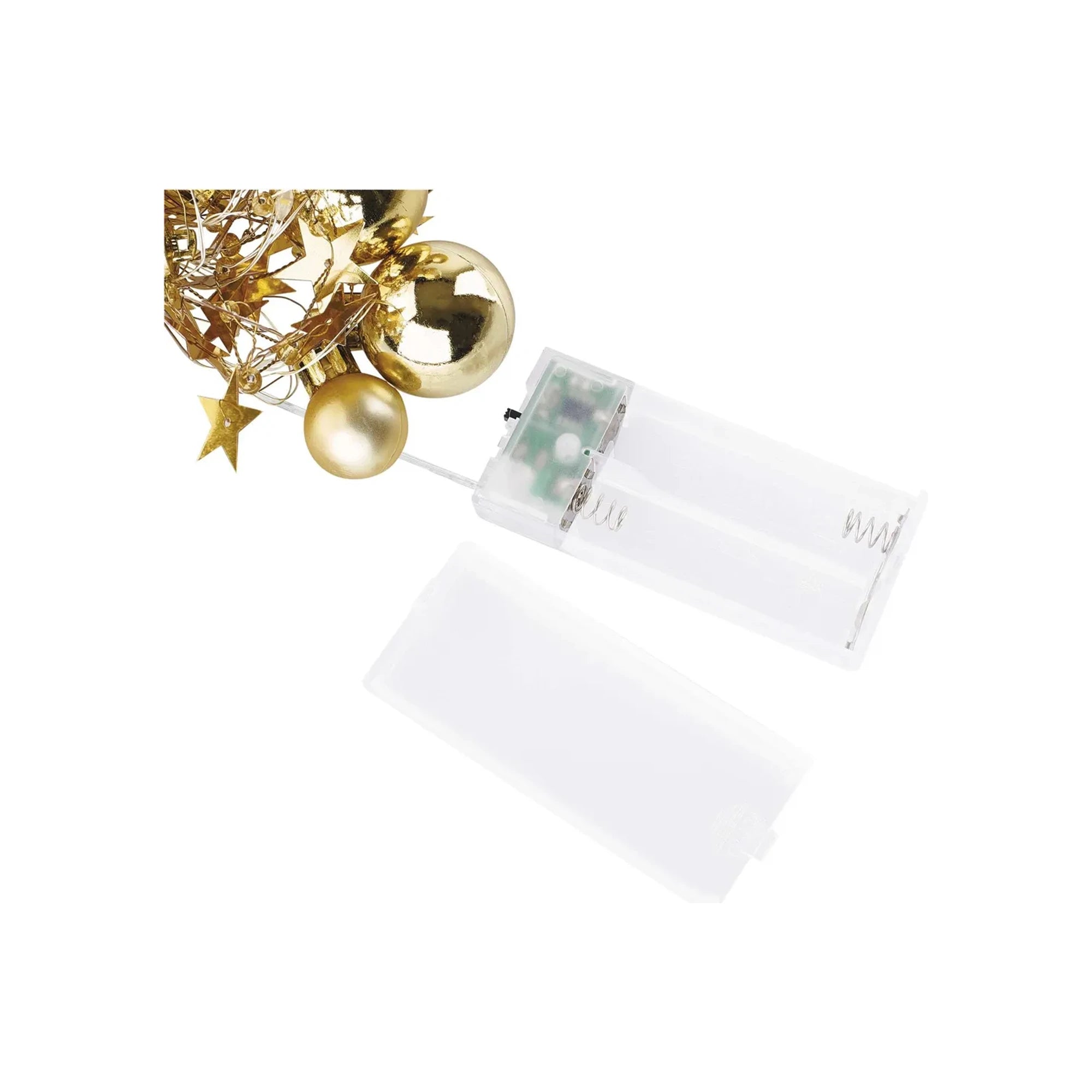 Božićna girlanda, zlatne kugle sa zvijezdama, LED, toplo bijela, 2xAA, IP20, 1.9m