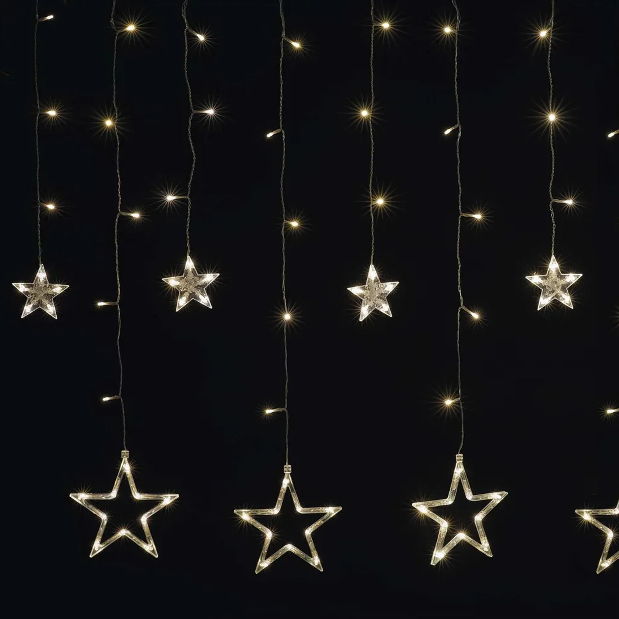 Božićna zavjesa, zvijezde, LED, toplo bijela, IP20, 185x105cm