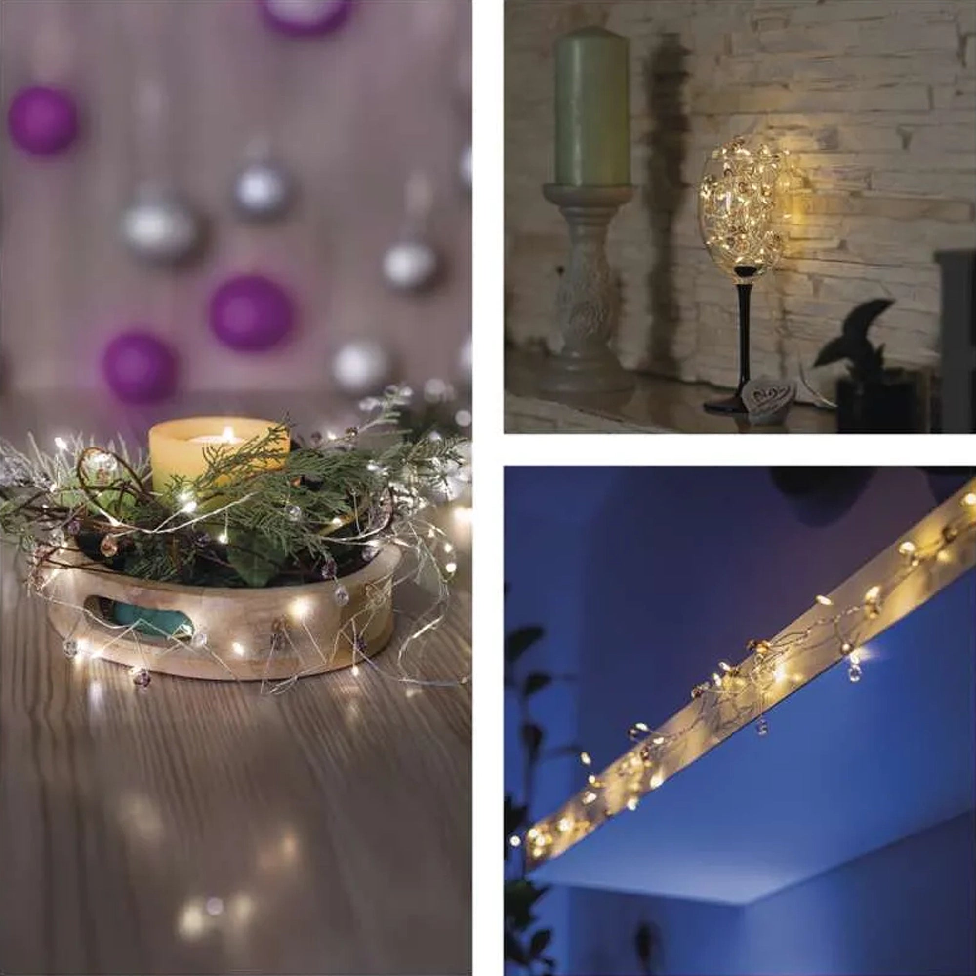 Božićna girlanda, kamenčići, LED, toplo bijela, 3xAA, IP20, 1.2m