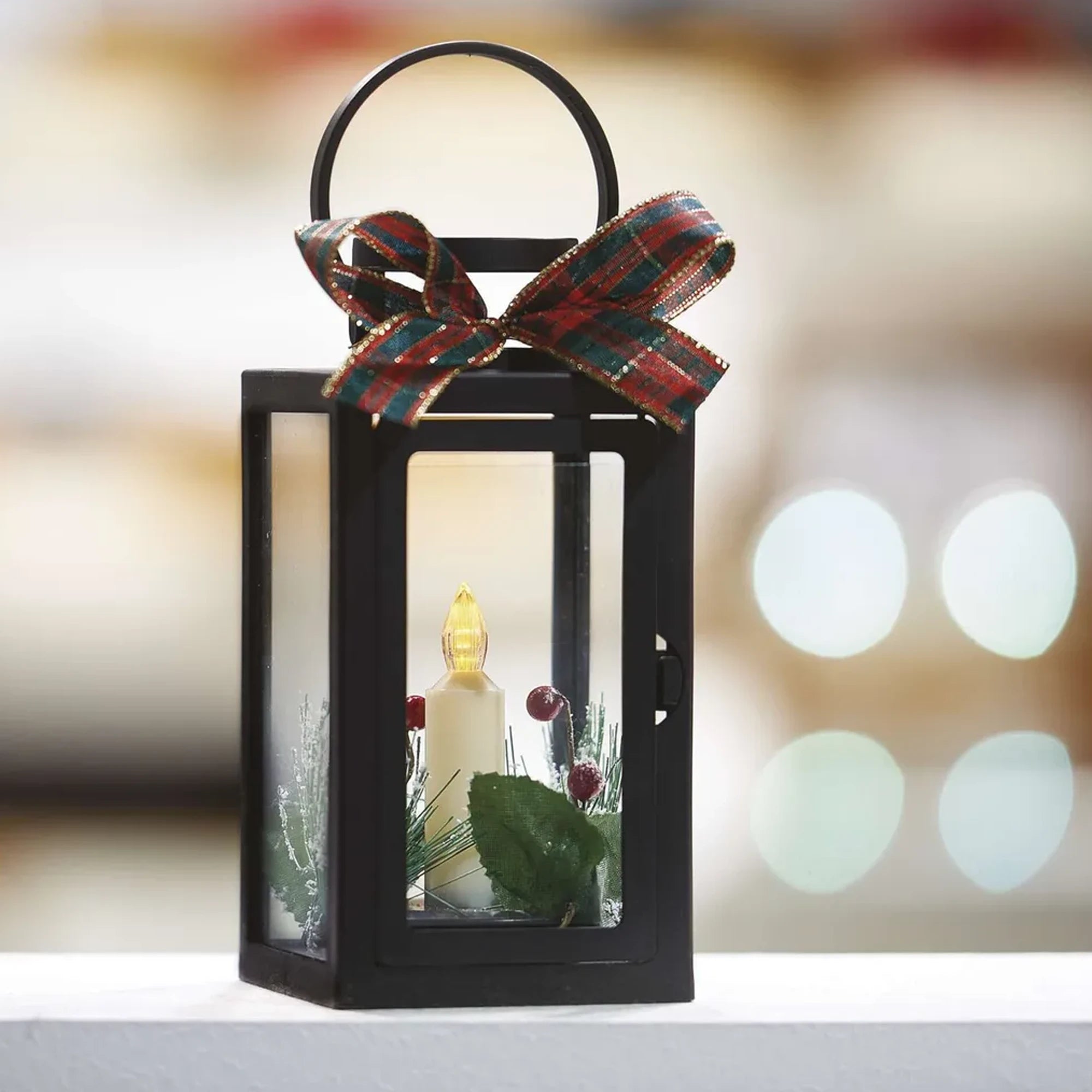 Božićna lanterna, sa svijećom, crna, LED, 3xAAA, IP20