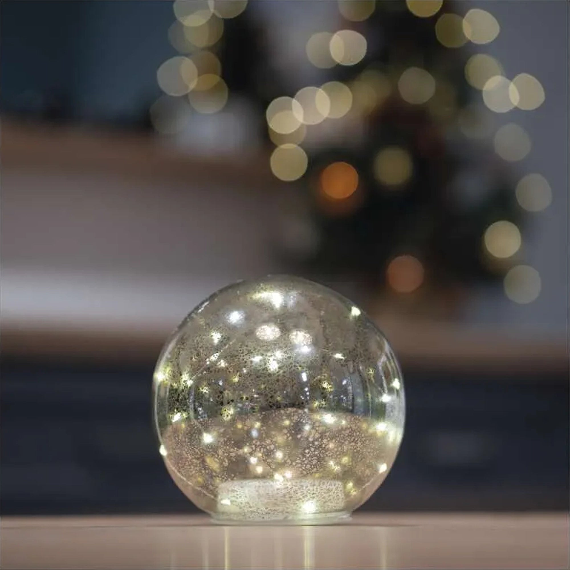 Božićna kugla, staklena, zlatna, LED, toplo bijela, 3xAA, IP20, 15cm