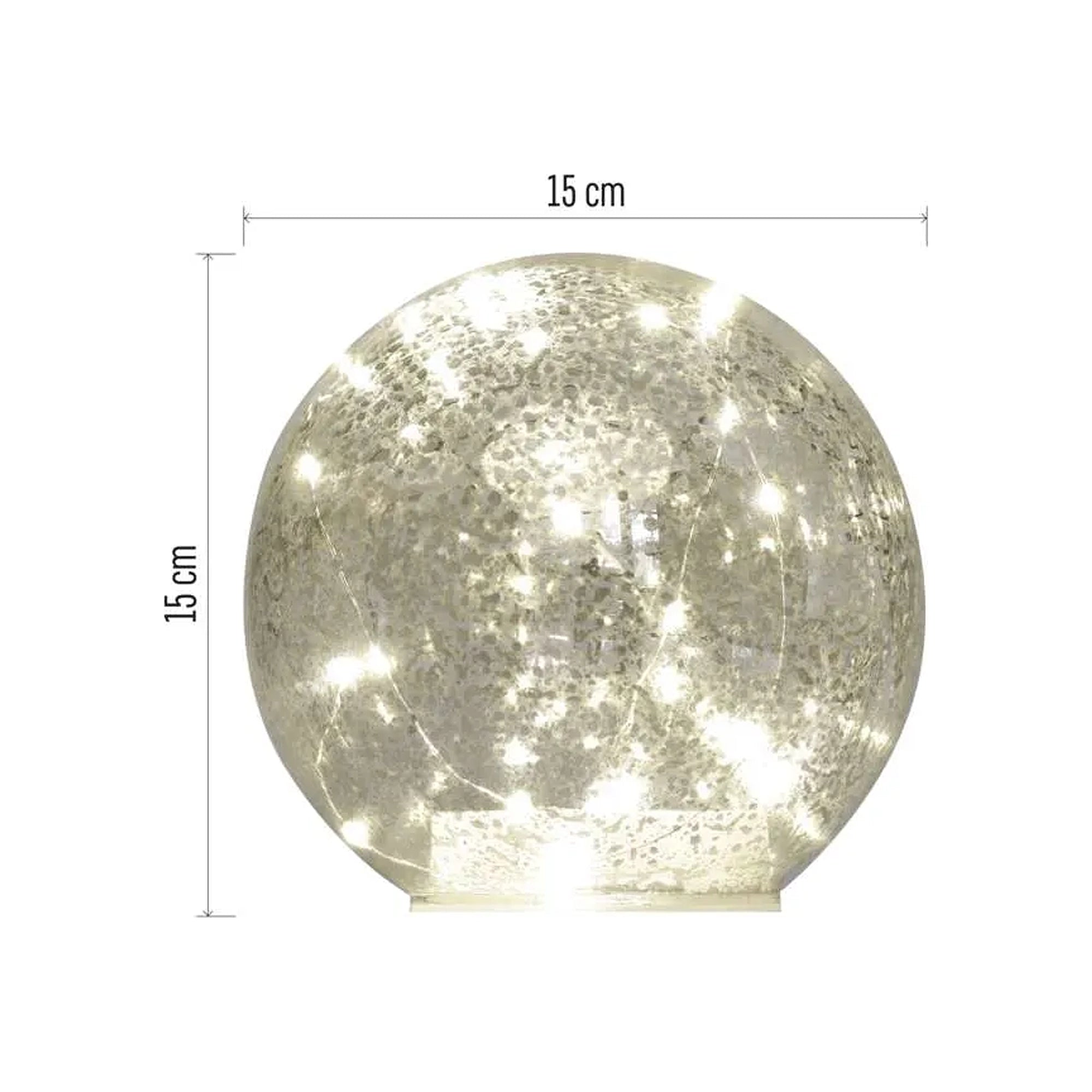 Božićna kugla, staklena, zlatna, LED, toplo bijela, 3xAA, IP20, 15cm