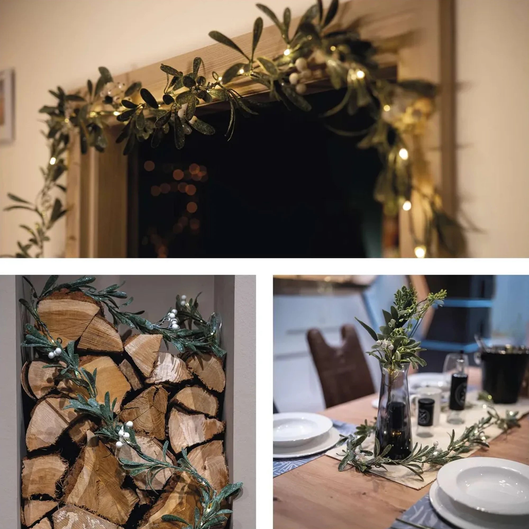 Božićna girlanda, imela, LED, toplo bijela, 3xAA, IP20, 1.5m