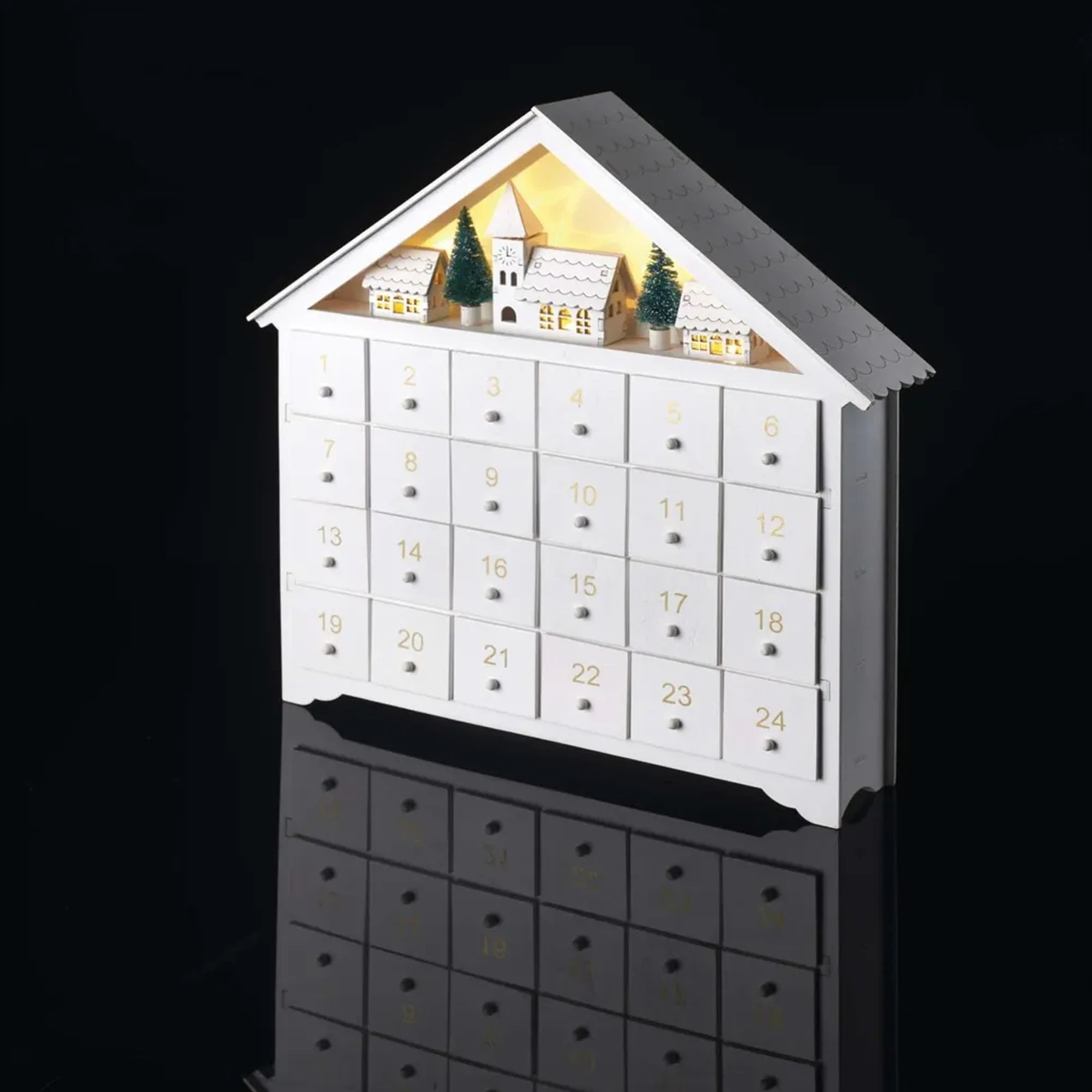 Adventski kalendar, drveni, LED, toplo bijela, 2xAA, IP20, 35cm