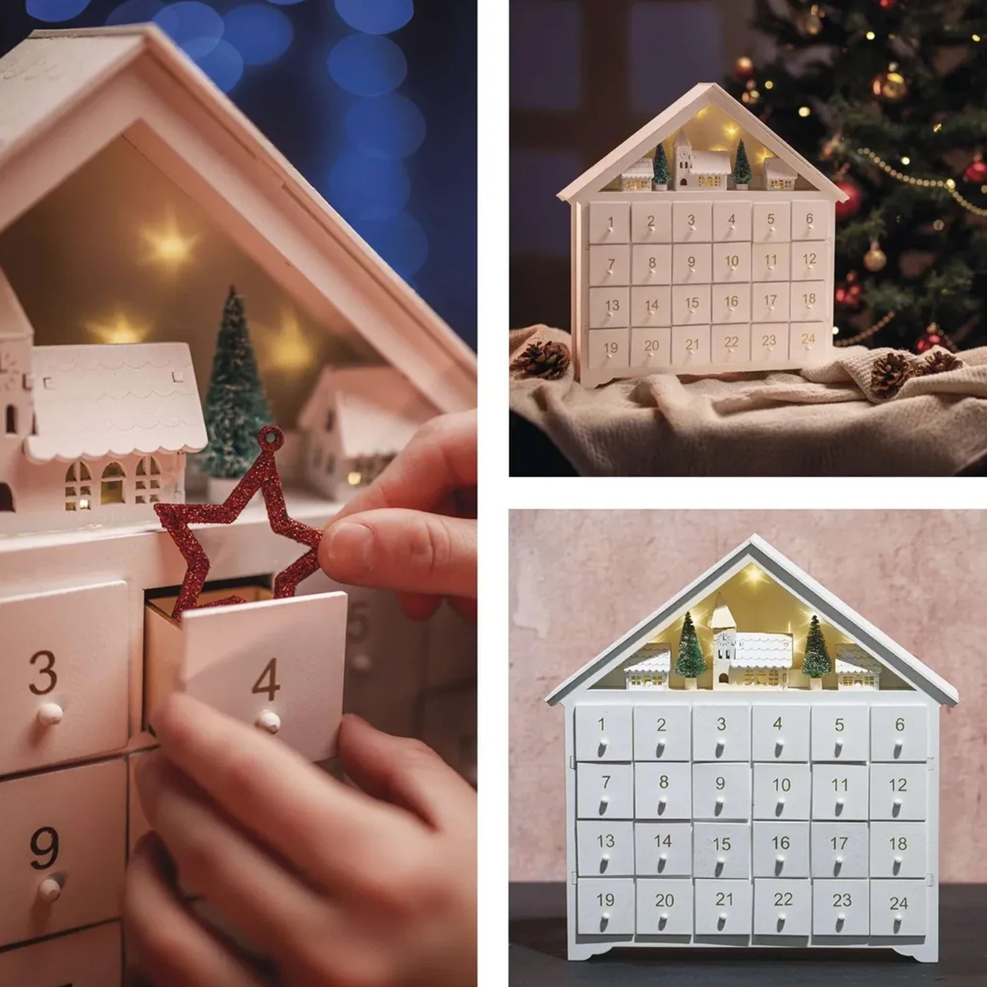 Adventski kalendar, drveni, LED, toplo bijela, 2xAA, IP20, 35cm