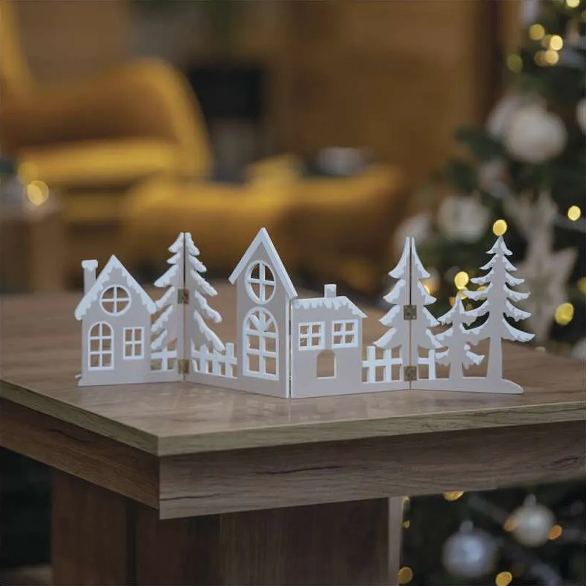 Božićna dekoracija, selo, drveno, LED, toplo bijela, 2xAA, IP20, 19cm