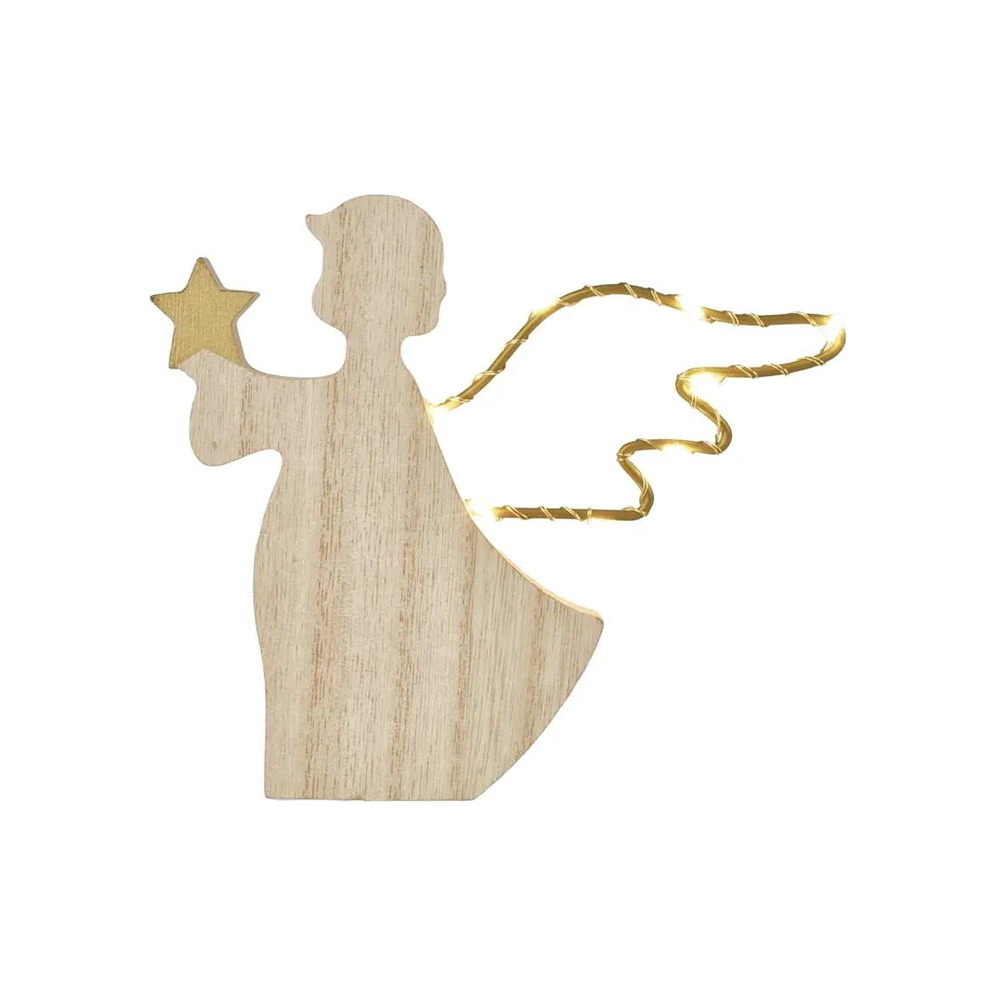 Božićna dekoracija, anđeo, drveni, LED, toplo bijela, 2xAAA, IP20, 13cm